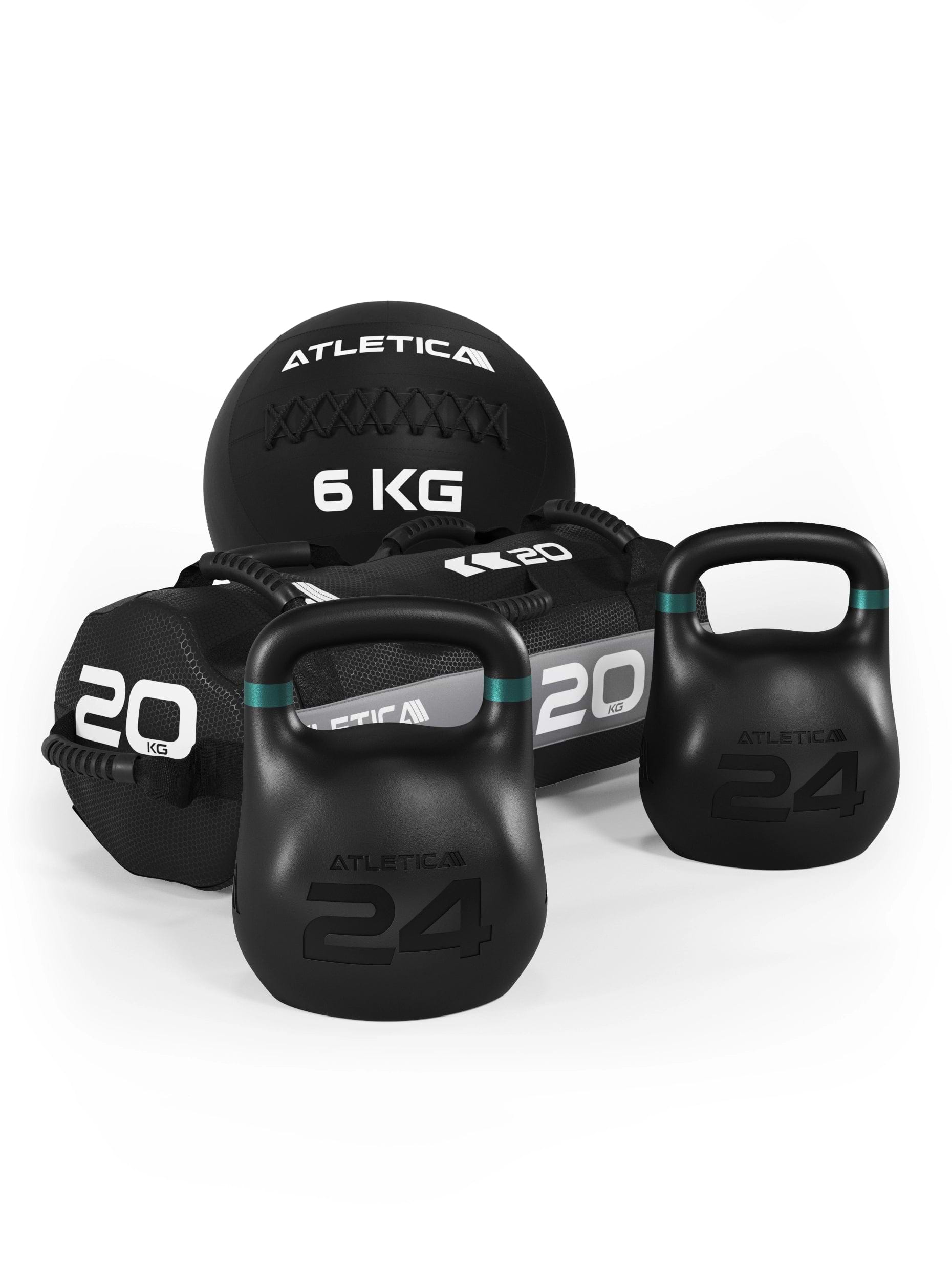 HRX Race Set Pro: 24kg Octagon Kettlebells, 6kg Wallball und 20kg Sandsack