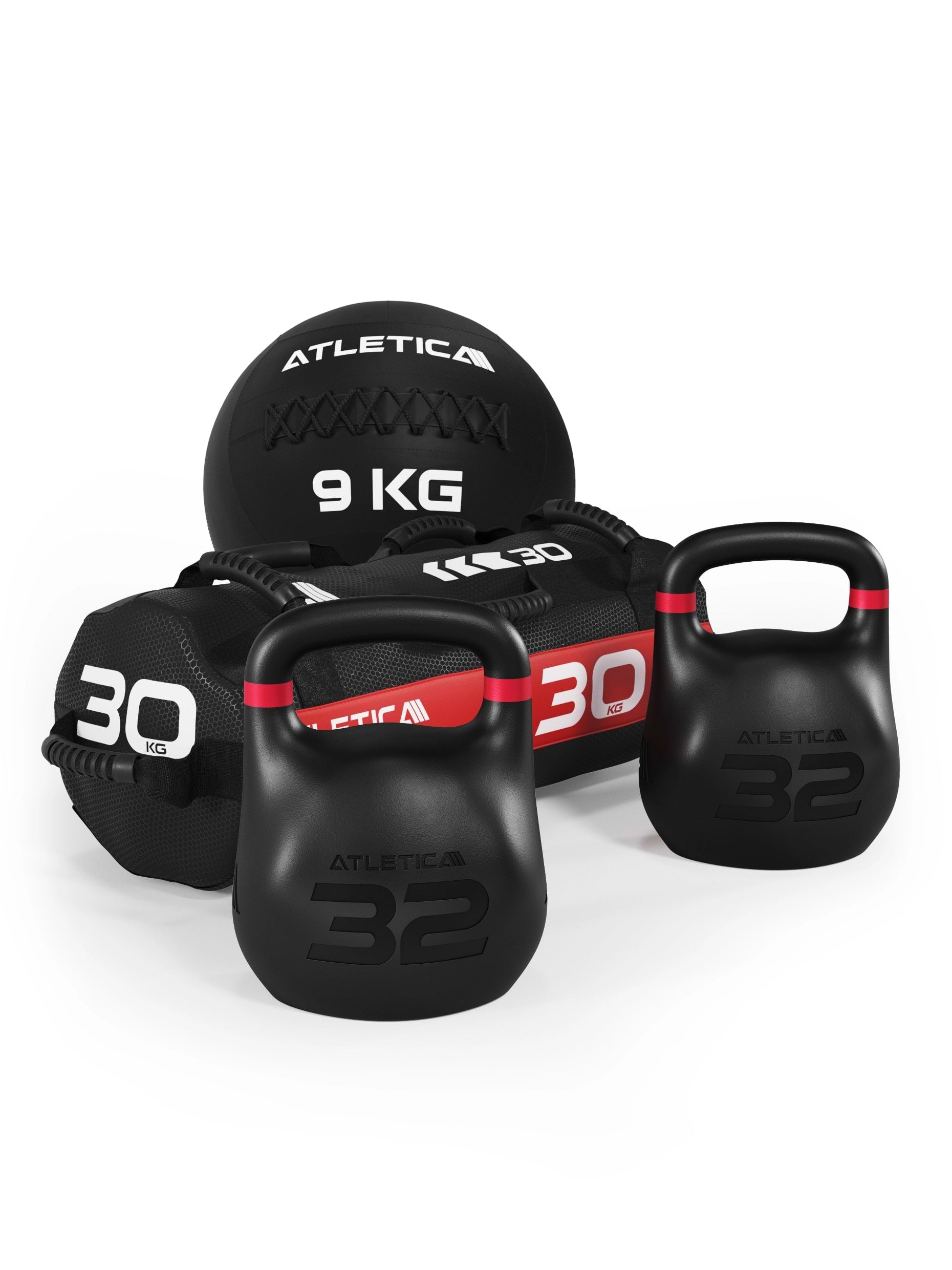 Atletica HRX Race Men PRO Set: Octagon Kettlebells 32kg, Sandbag 30kg, Wall Ball 9kg