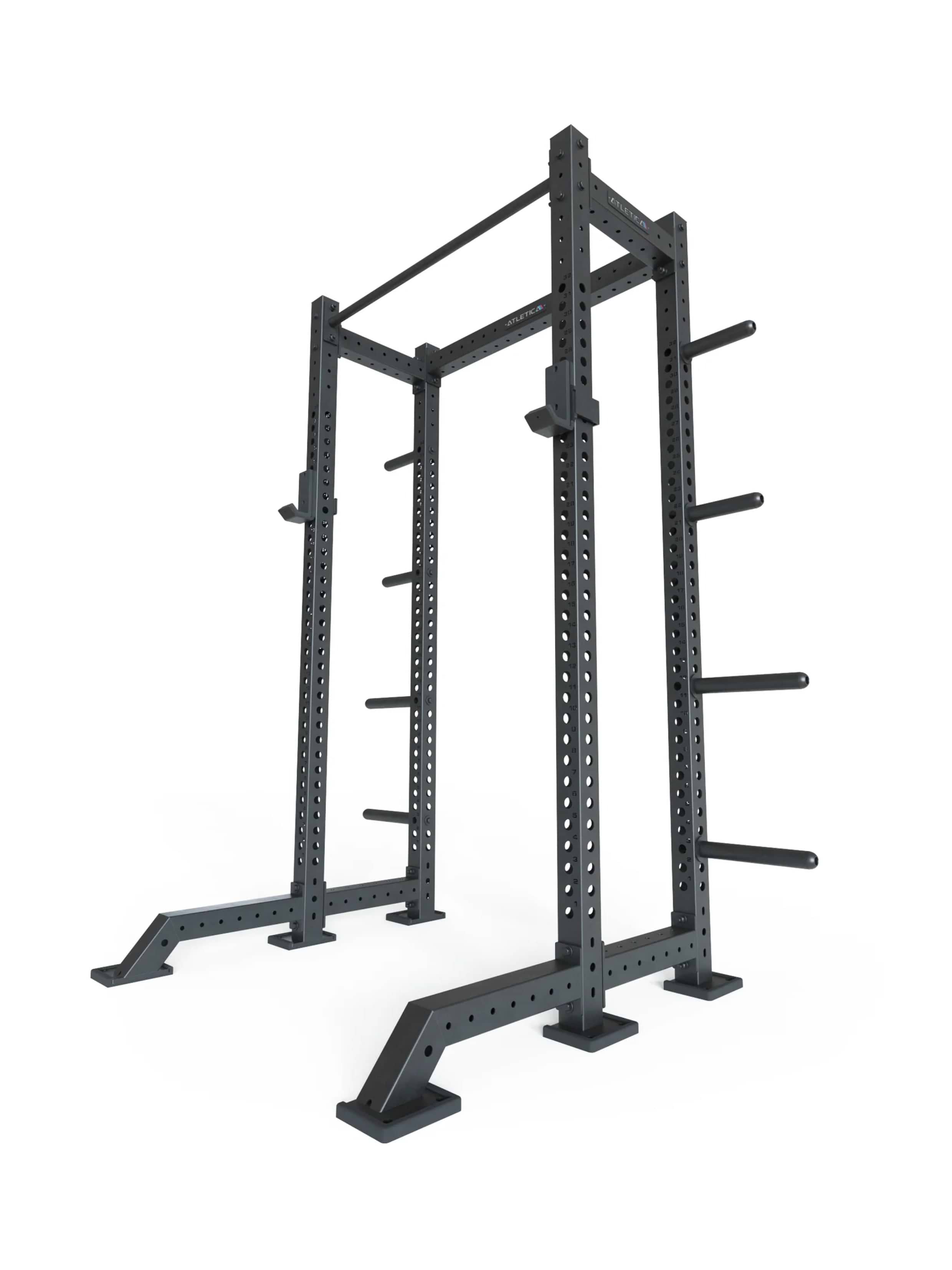 Power Rack R8-Oxygen: Front-Foot Stabilizer, J-Hooks, 8 Weight Pins und Pull-Up Bar