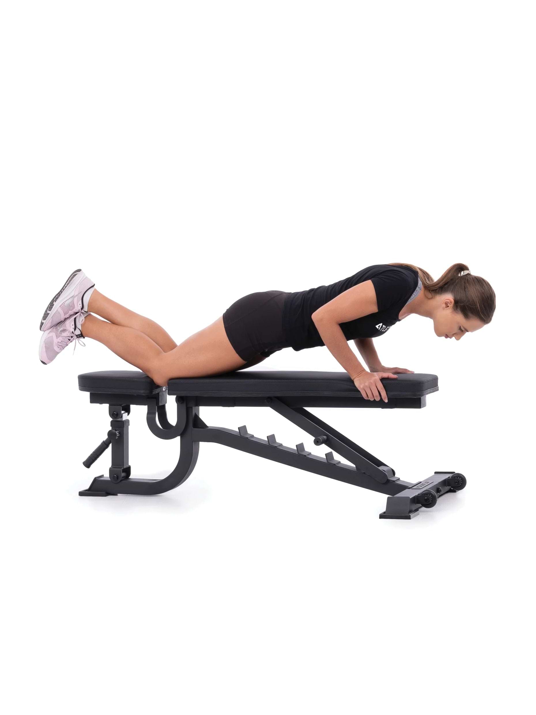 Fitnessbank B2 negativ verstellbar: flach, ideal für Warmup-Übungen,, Rückenlehne 7-fach, Sitz 3-fach verstellbar, 400 kg Belastbarkeit, TÜV-geprüft, in schwarz