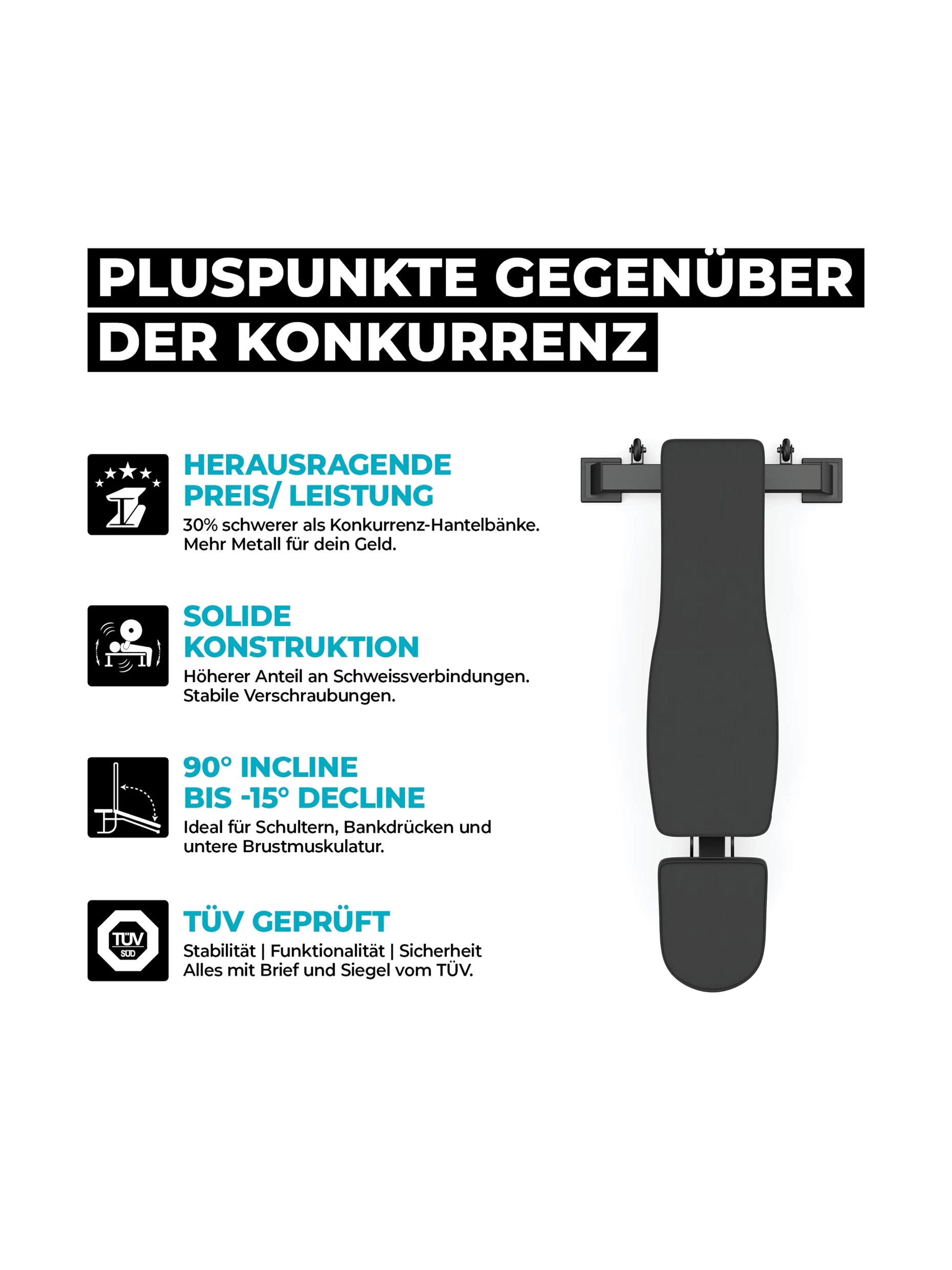 Hantelbank B2 negativ verstellbar: herausragende Preis-Leistung, solide Konstruktion, Incline, TÜV geprüft