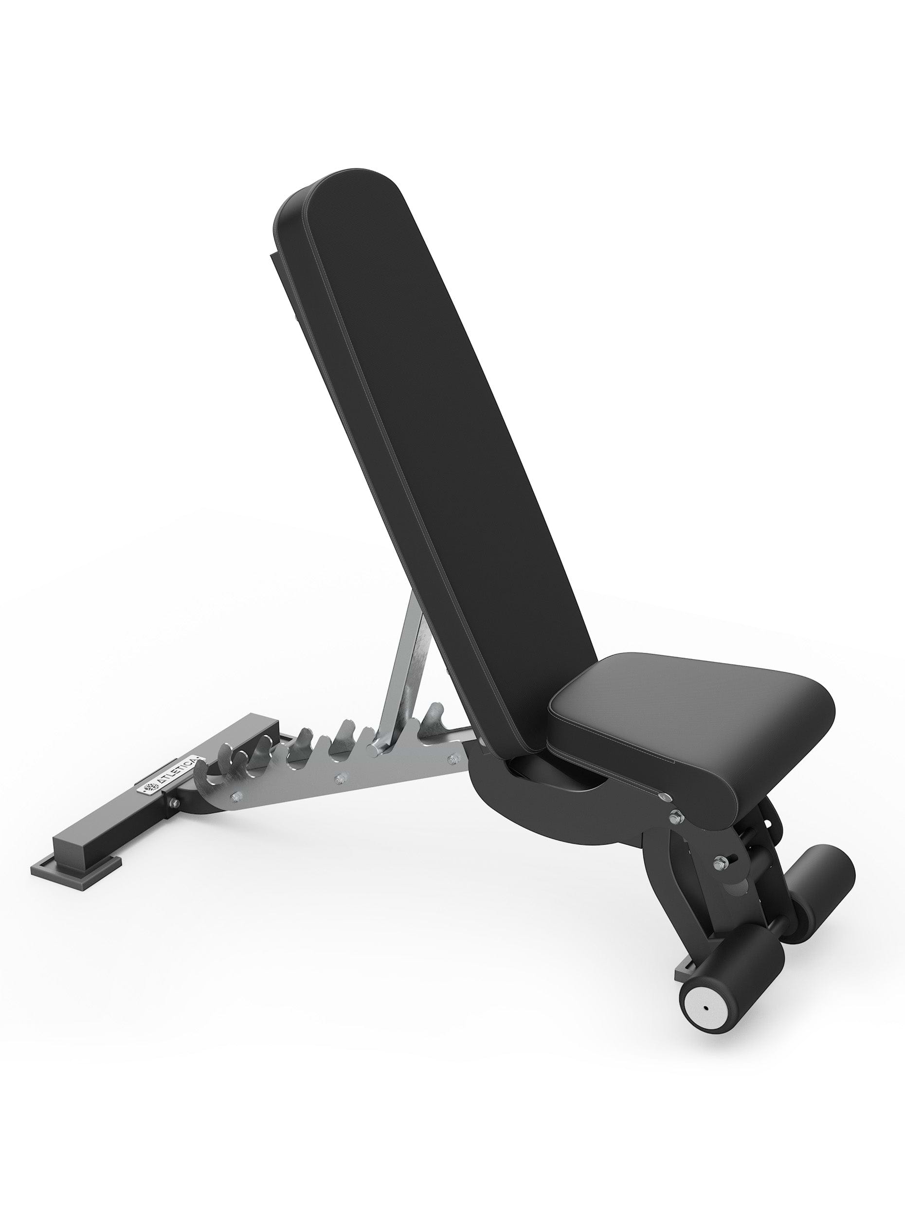 negativ verstellbare Hantelbank B6, mit 90° Winkel, mit Fussblocker für Situps, in schwarz,
