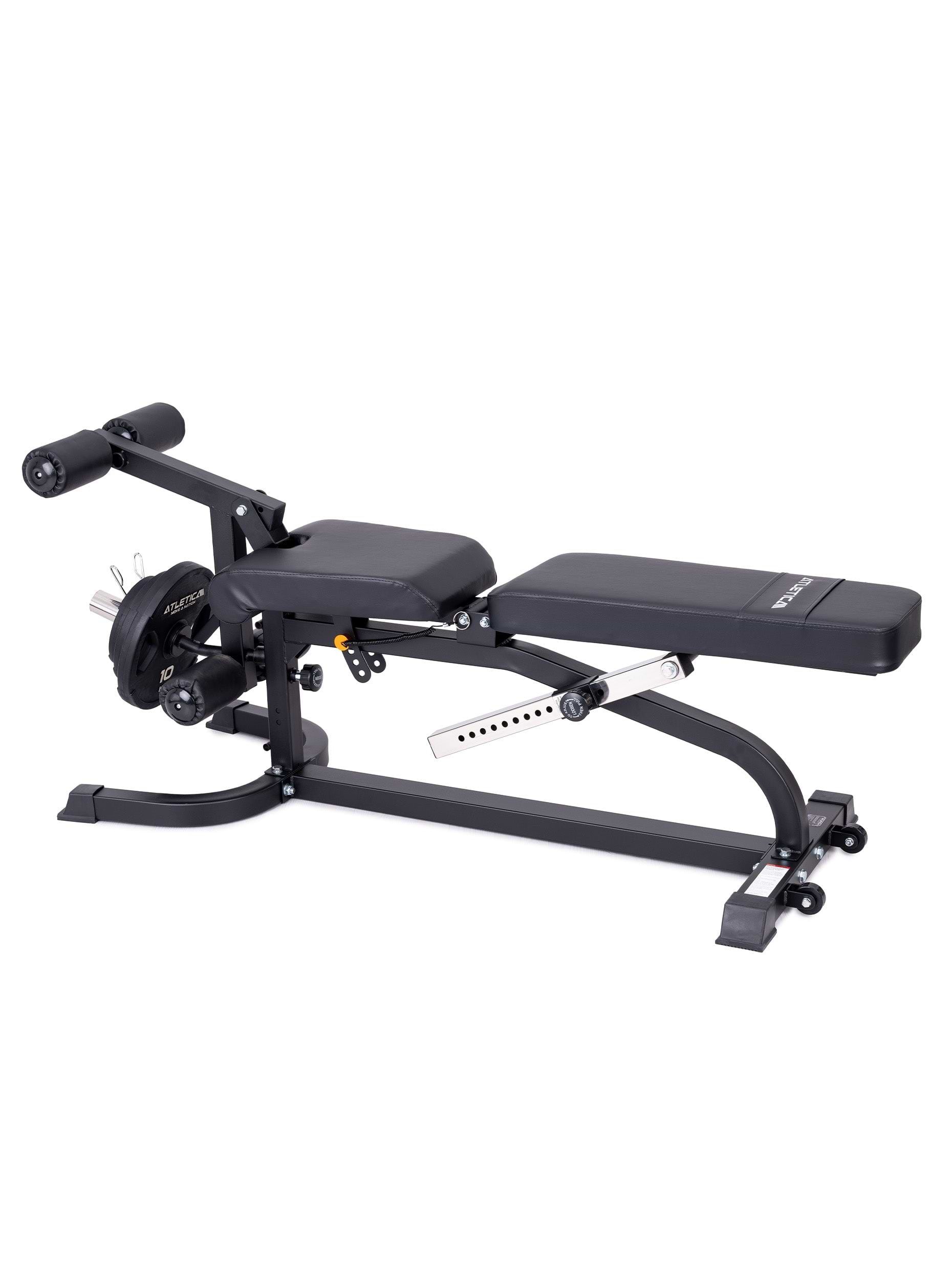 Hantelbank X-BENCH | Multifunktionale Hantelbank | Aufsätze für Bizeps- und Beincurls | Negativ verstellbar | 650kg Belastbarkeit | 8cm dickes Polster