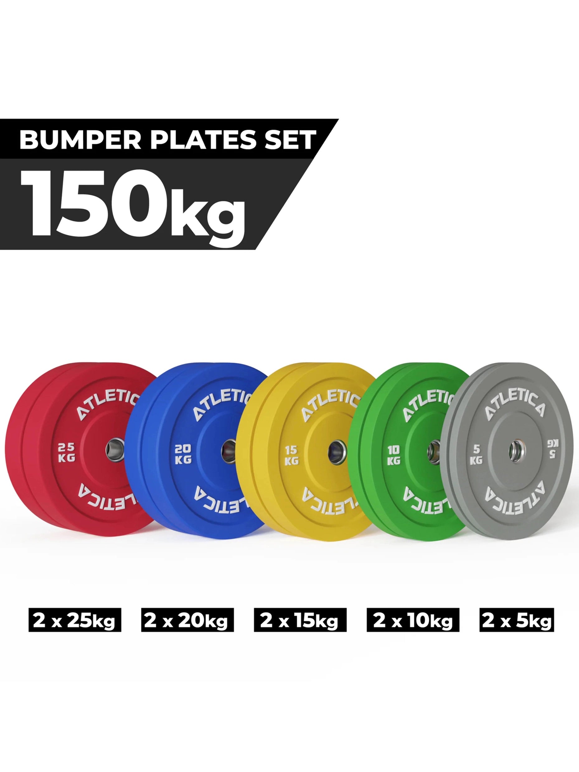 Trainigsscheiben Color Bumper Plates Set: 150 kg bestehend aus 2x 5 kg ∣ 2x 10 kg ∣ 2x 15 kg ∣ 2x 20 kg ∣ 2x 25 kg | 50 mm