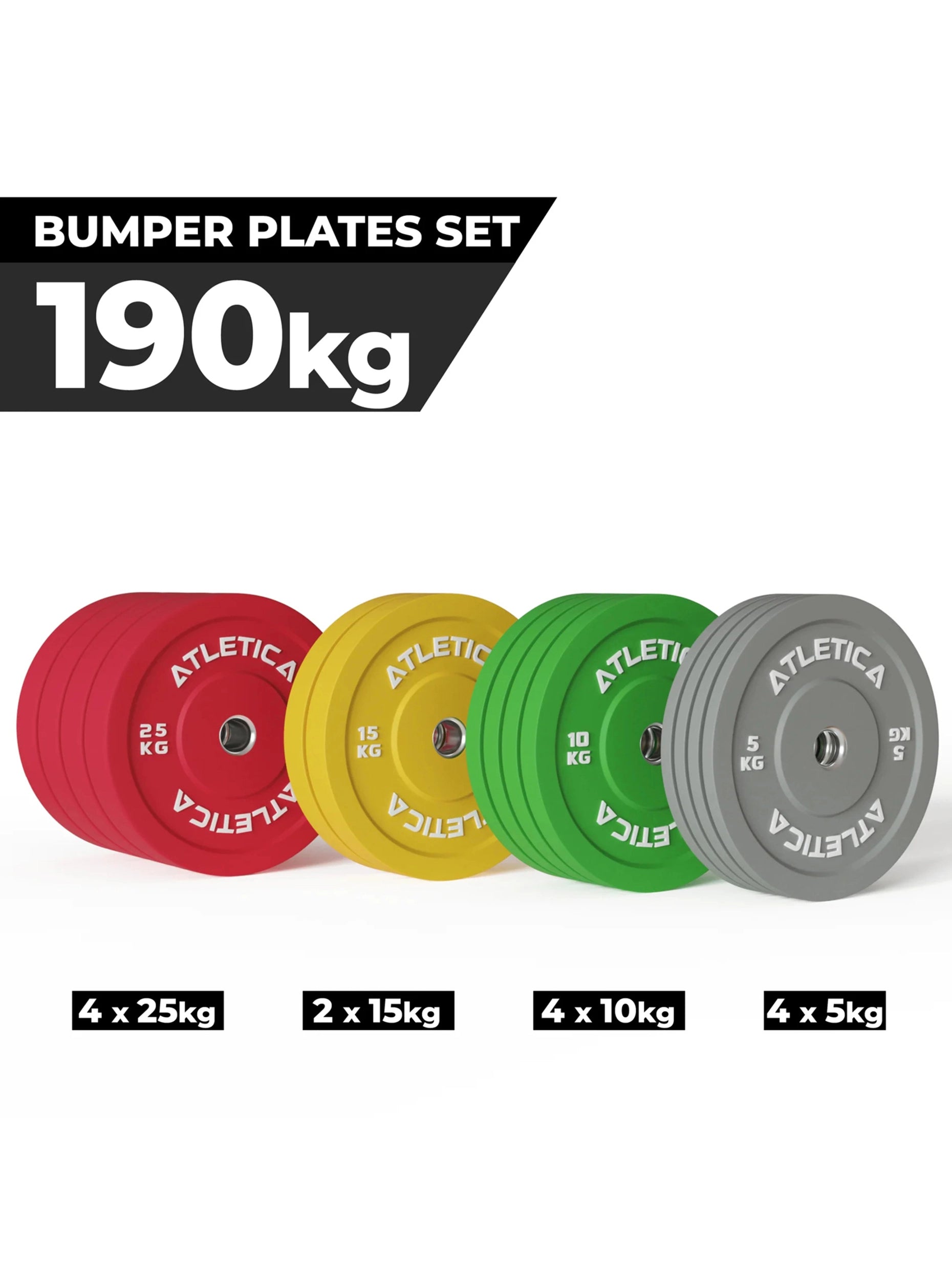 Hantelscheiben Color Bumper Plates 190 kg bestehend aus 4x 5 kg ∣ 4x 10 kg ∣ 2x 15 kg ∣ 4x 25 kg