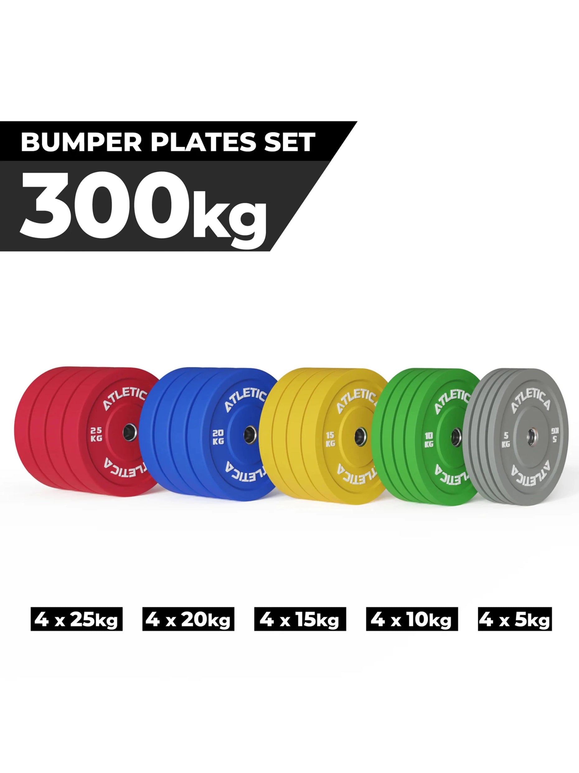 Hantelscheiben Color Bumper Plates 300 kg bestehend aus 4x 5 kg ∣ 4x 10 kg ∣ 4x 15 kg ∣ 4x 20 kg ∣ 4x 25 kg
