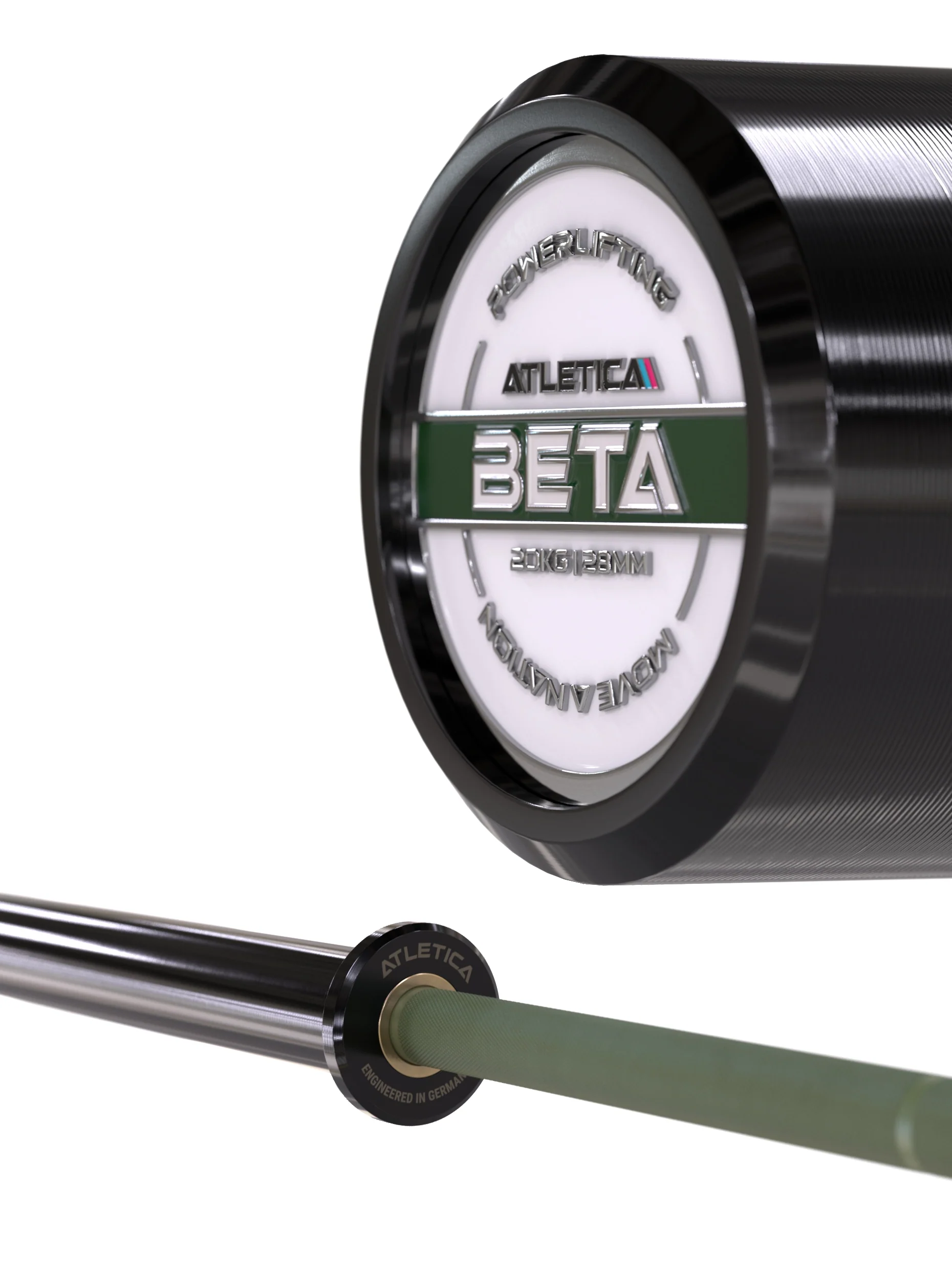 Hantelstangen: Langhantel Beta Powerlifting Langhantel, Entfessele Dein Powerlifting-Potential | 20kg | IPF-Markierung | Chrome / Military Green | 1200kg Belastbarkeit