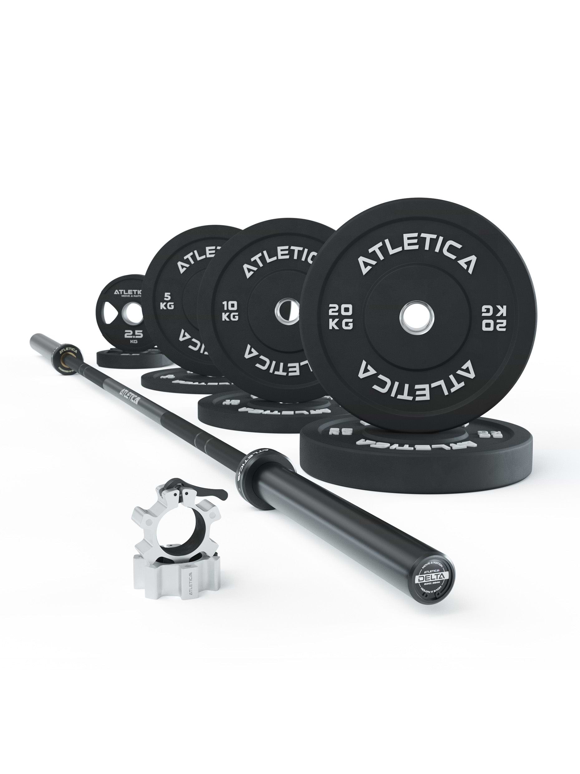 Langhantel Delta Set: Delta Hybrid Stange| 75kg Hantelscheiben | Alu-Hantelverschlüsse | Für Gewichtheben, Powerlifting und CrossFit | 