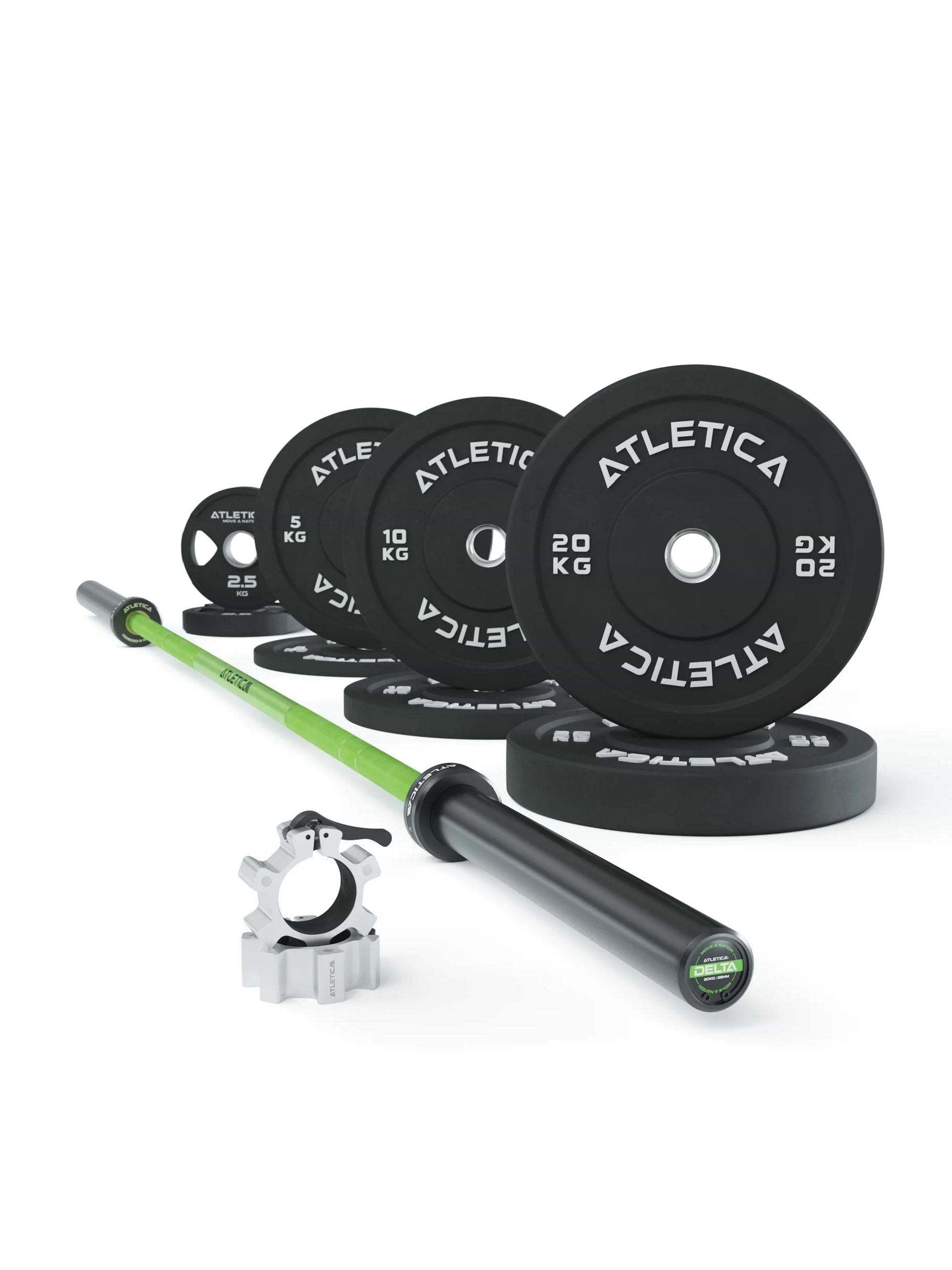 Langhantel Delta Set: Delta Hybrid Stange| 75kg Hantelscheiben | Alu-Hantelverschlüsse | Für Gewichtheben, Powerlifting und CrossFit | Ø 50mm, 
