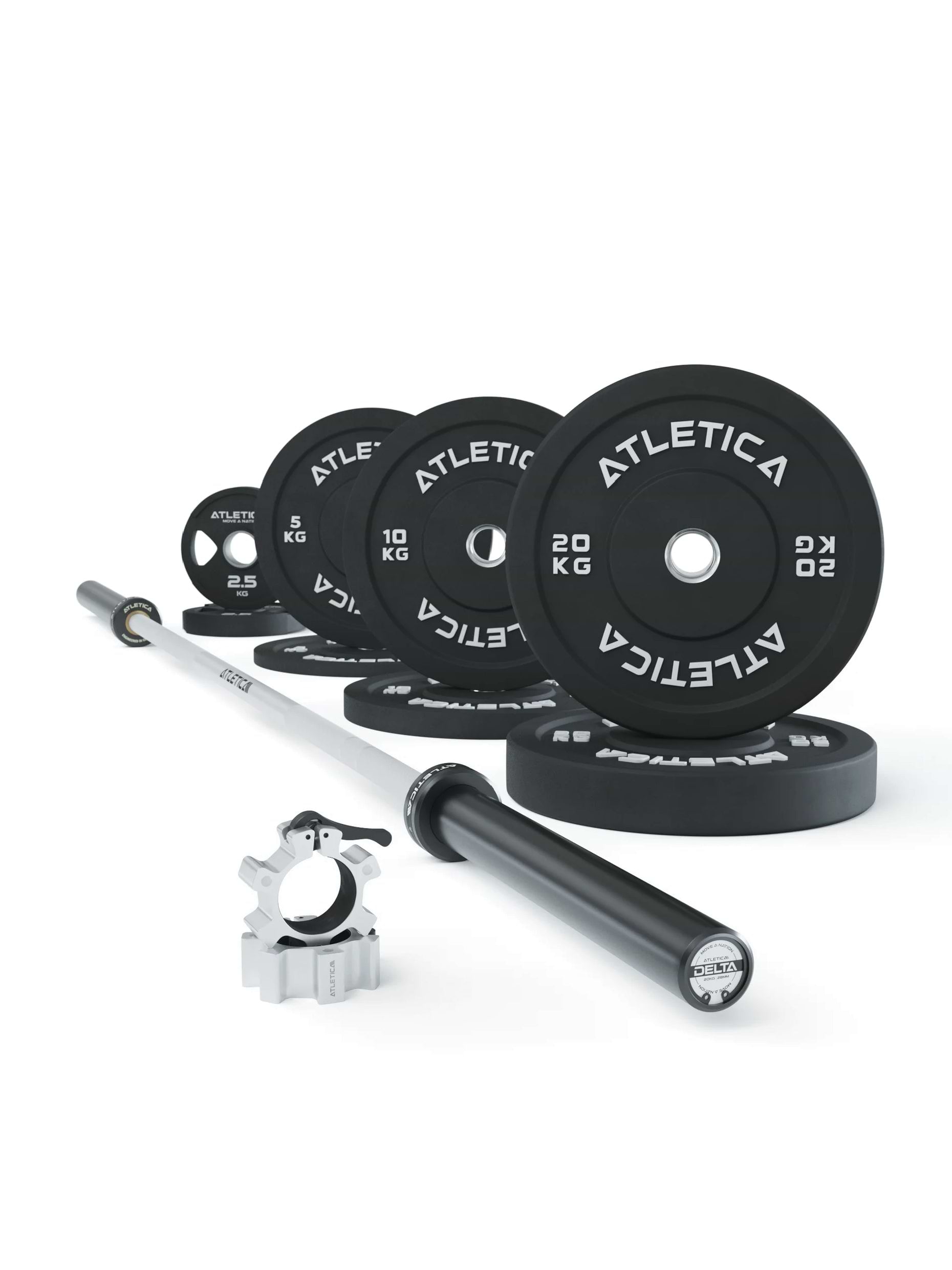 Langhantel Delta Set: Delta Hybrid Stange| 75kg Hantelscheiben | Alu-Hantelverschlüsse | Für Gewichtheben, Powerlifting und CrossFit | Ø 50mm,