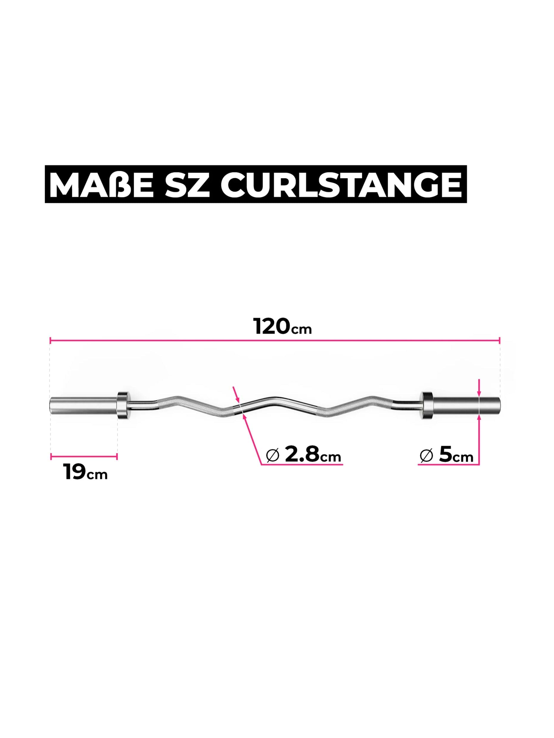 Hantelstangen: SZ Curlstange Hantelstange aus Hartchrom Bis 330 kg belastbar | 10 Kugellager | 9,5 kg schwer | 120 cm Länge | Ø 50 mm Sleeves | Ø 28 mm Griff