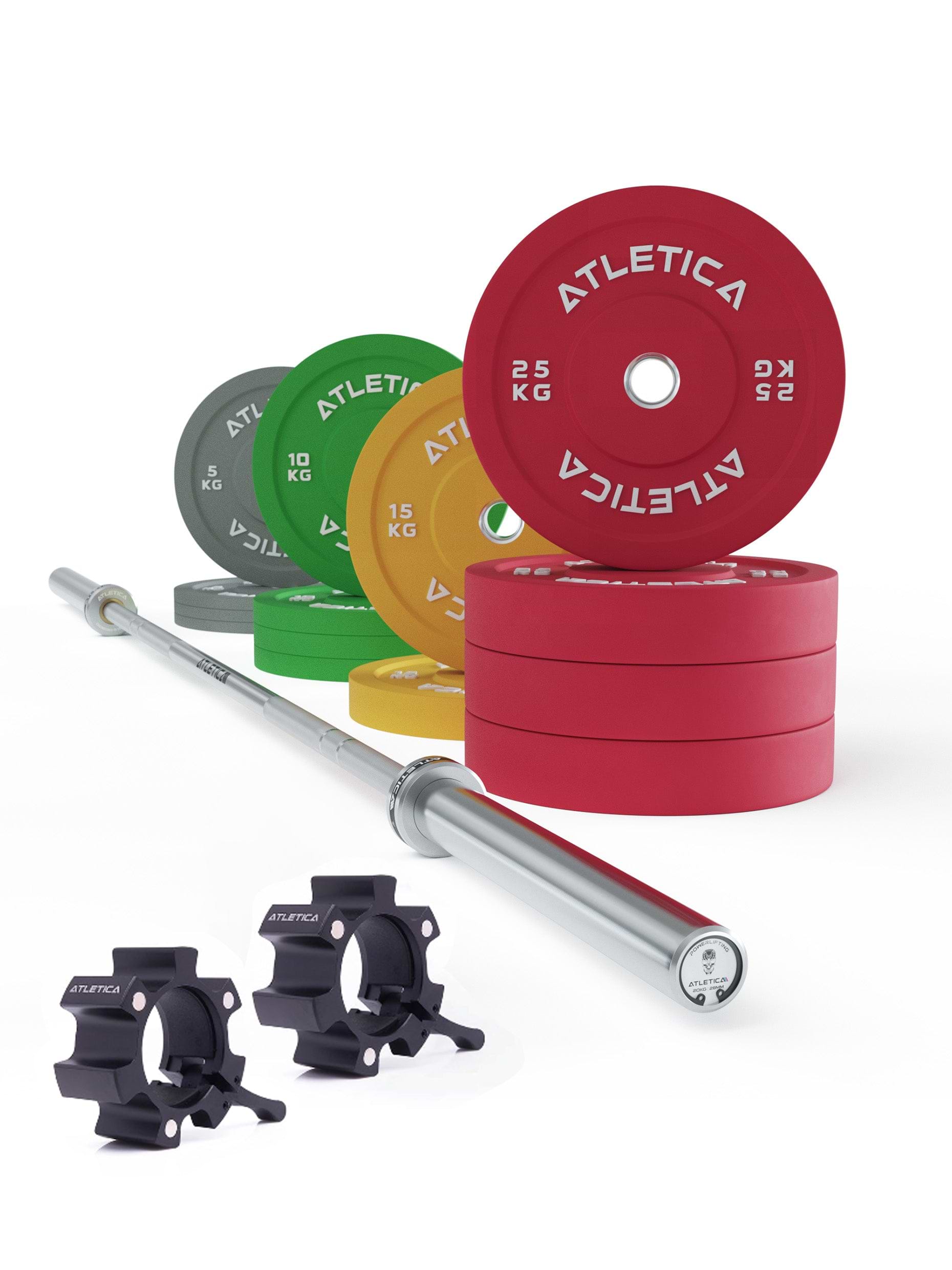 Langhantel Set Gamma mit Hantelstange in Weiß, Color Bumper Plates 190kg und Aluminium Verschlüssen