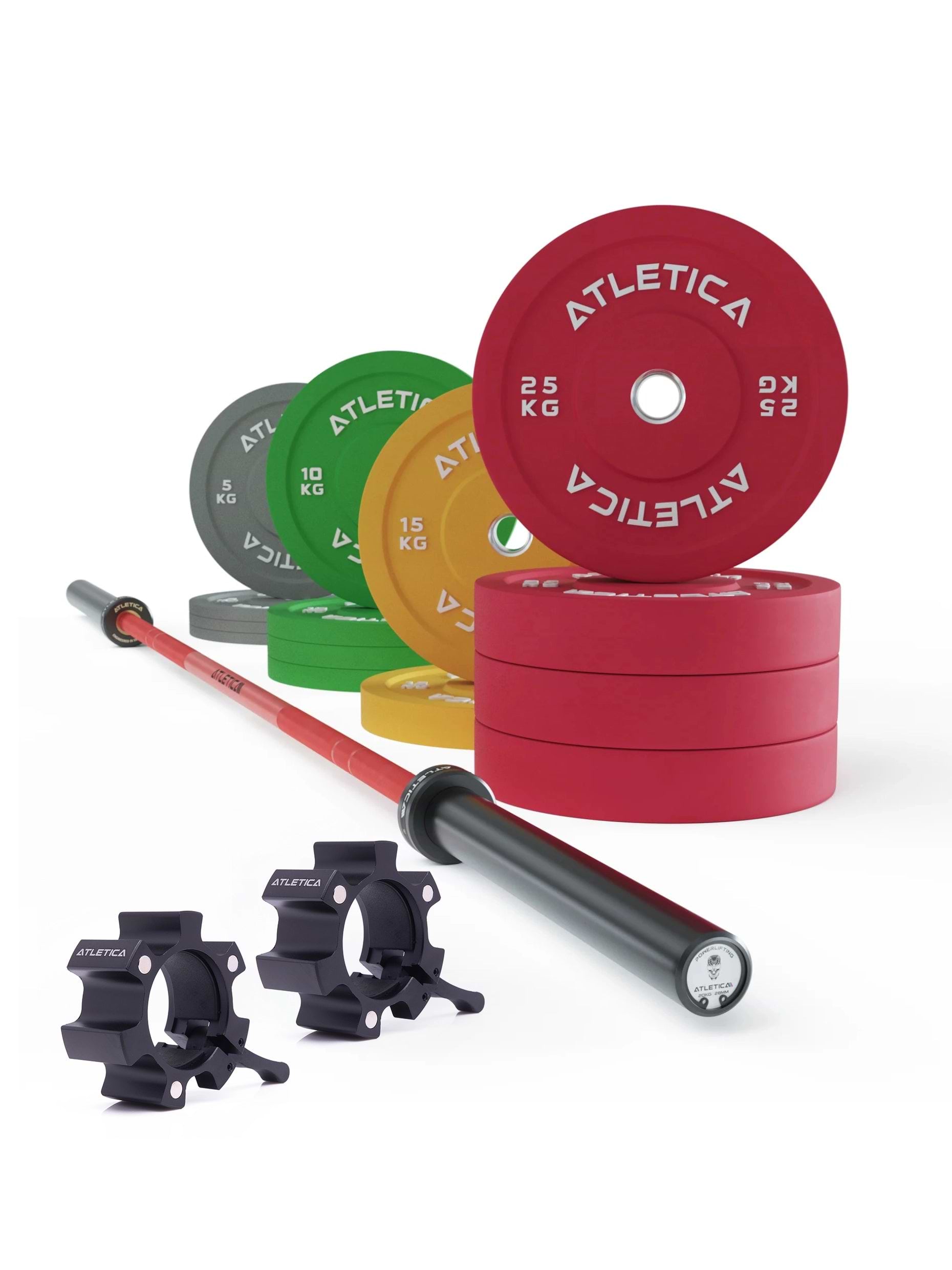 Langhantel Set Gamma Performance mit Hantelstange in Sportscar Red, Color Bumper Plates 190 kg und Aluminium Verschlüssen