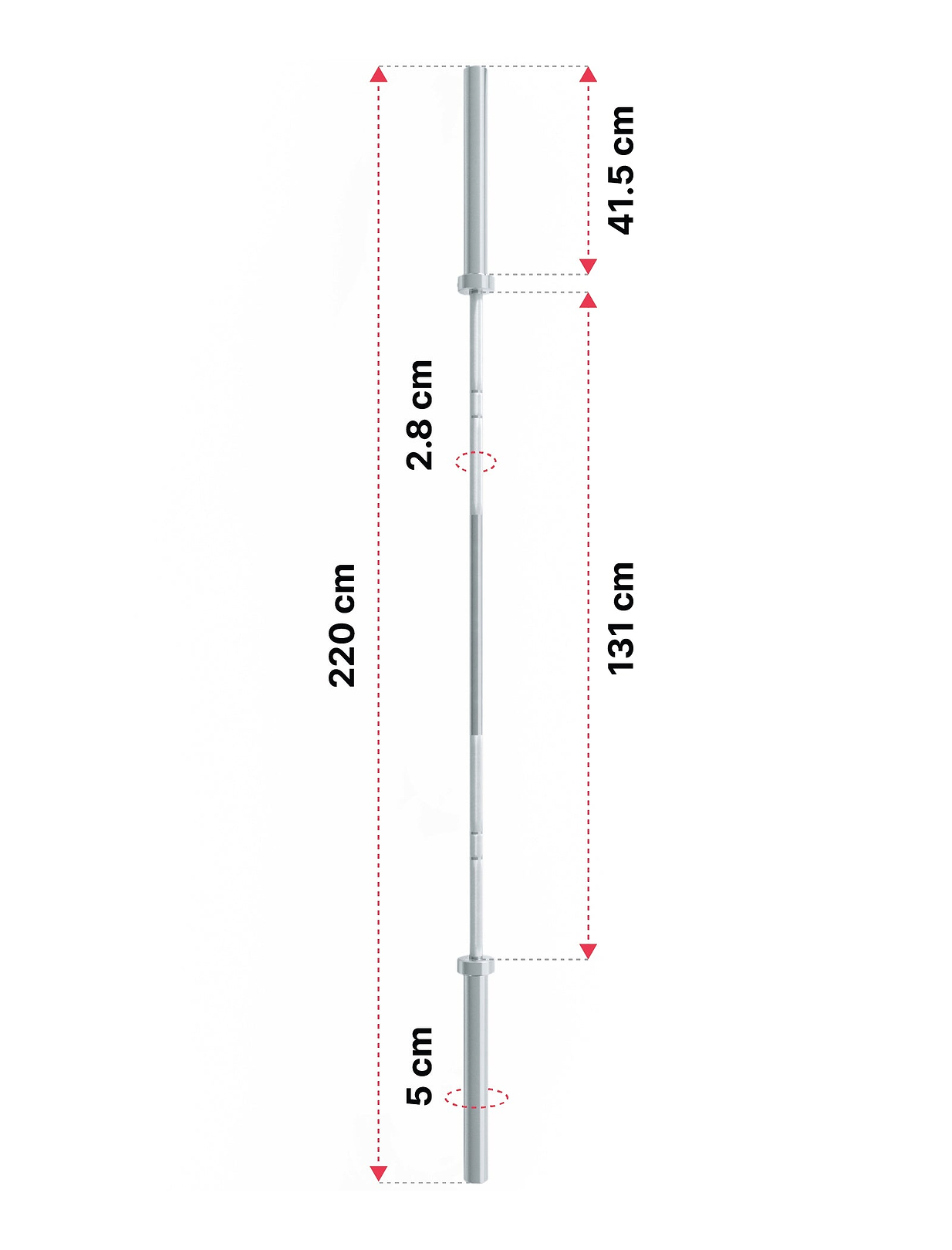 Ourdoor Langhantel Inox von Atletica: Dimensionen