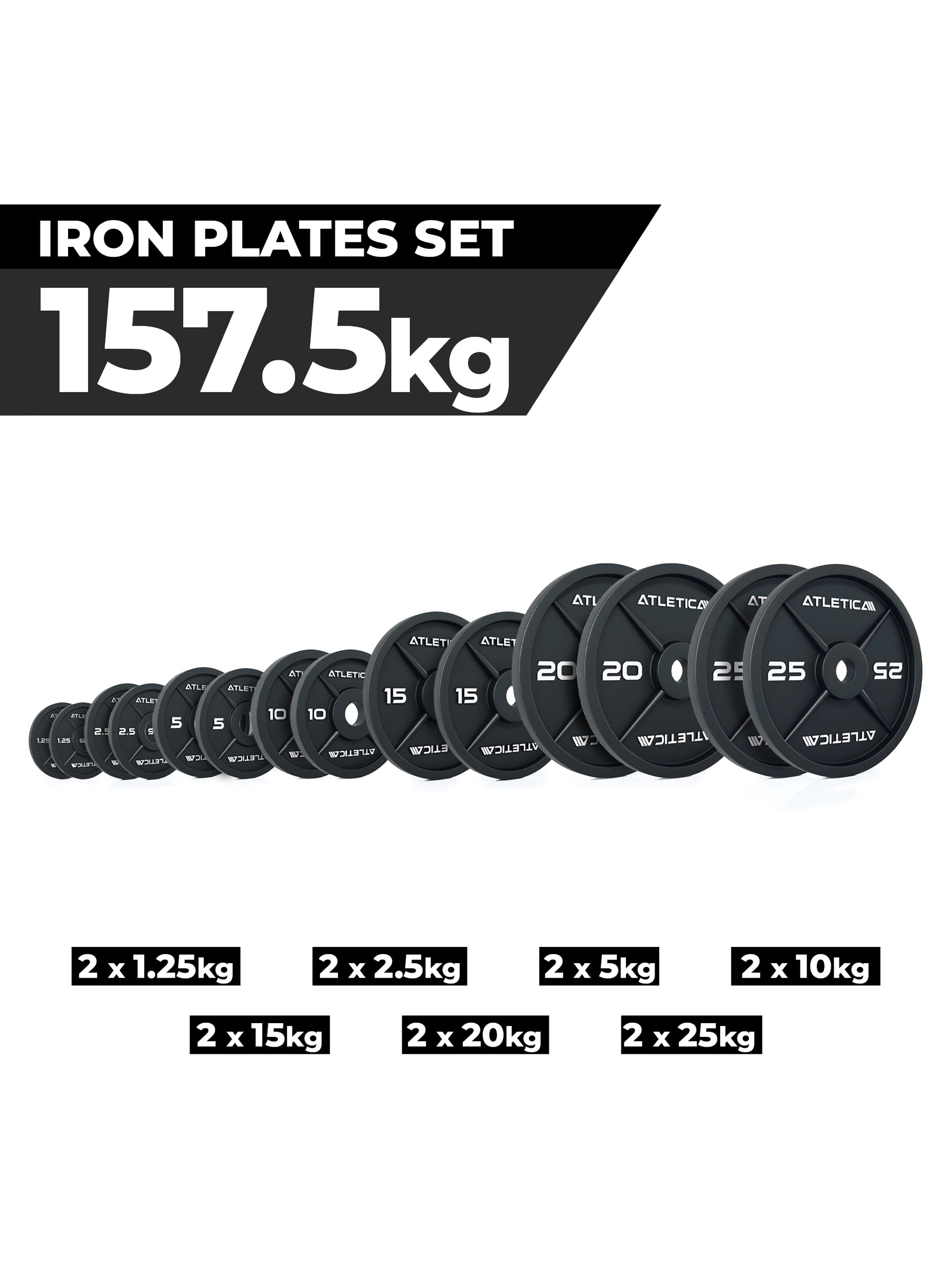 Trainingsgewichte Iron plates: 157.5 kg Set ∣ 2x1.25kg | 2x2.5kg | 2x5kg | 2x10kg | 2x15kg | 2x20kg | 2x25kg