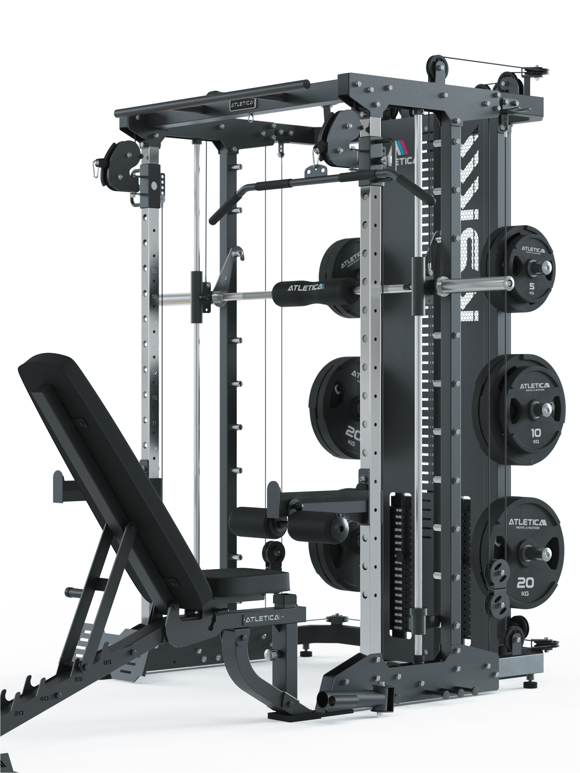 KSK Reloaded Set aus KSK Multipresse mit Weight Stack & B2 Hantelbank mit Optionen für Arm- und Beintraining