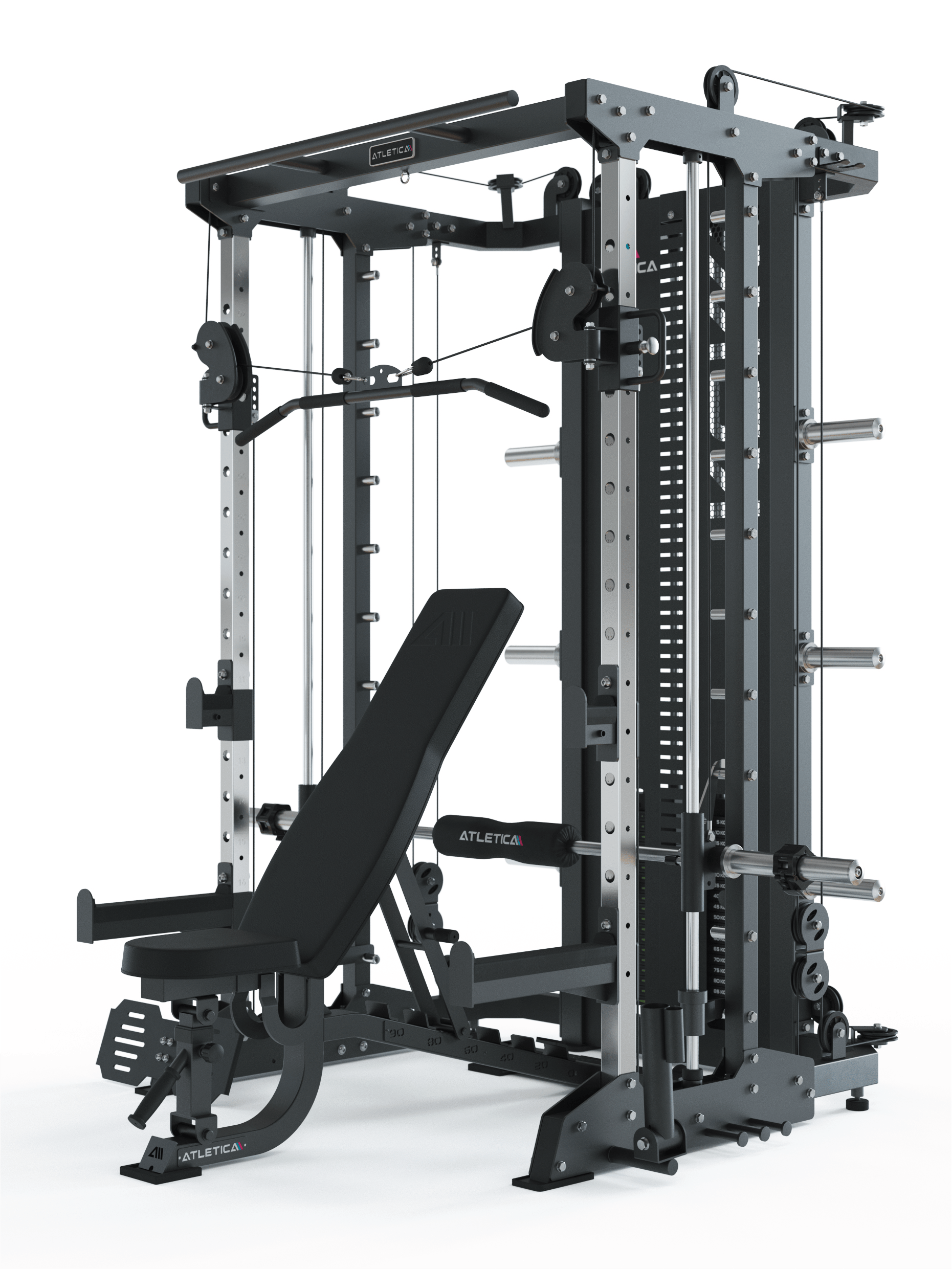 KSK Reloaded Set: Kraftstation mit Multipresse, Beinpresse, Jammer Arms, B2 Hantelbank