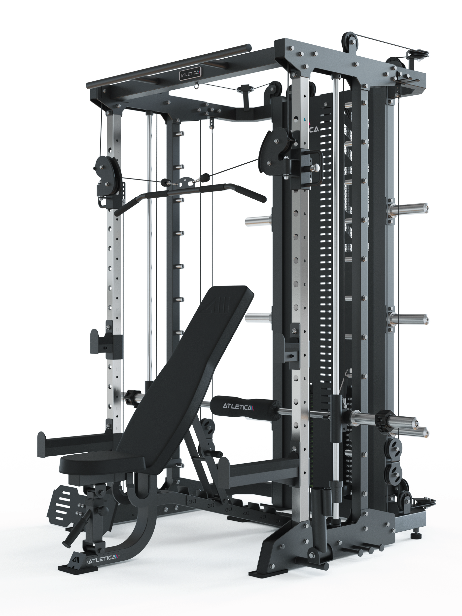 KSK Reloaded Set: Kraftstation mit Multipresse, Beinpresse, Jammer Arms, B2 Hantelbank