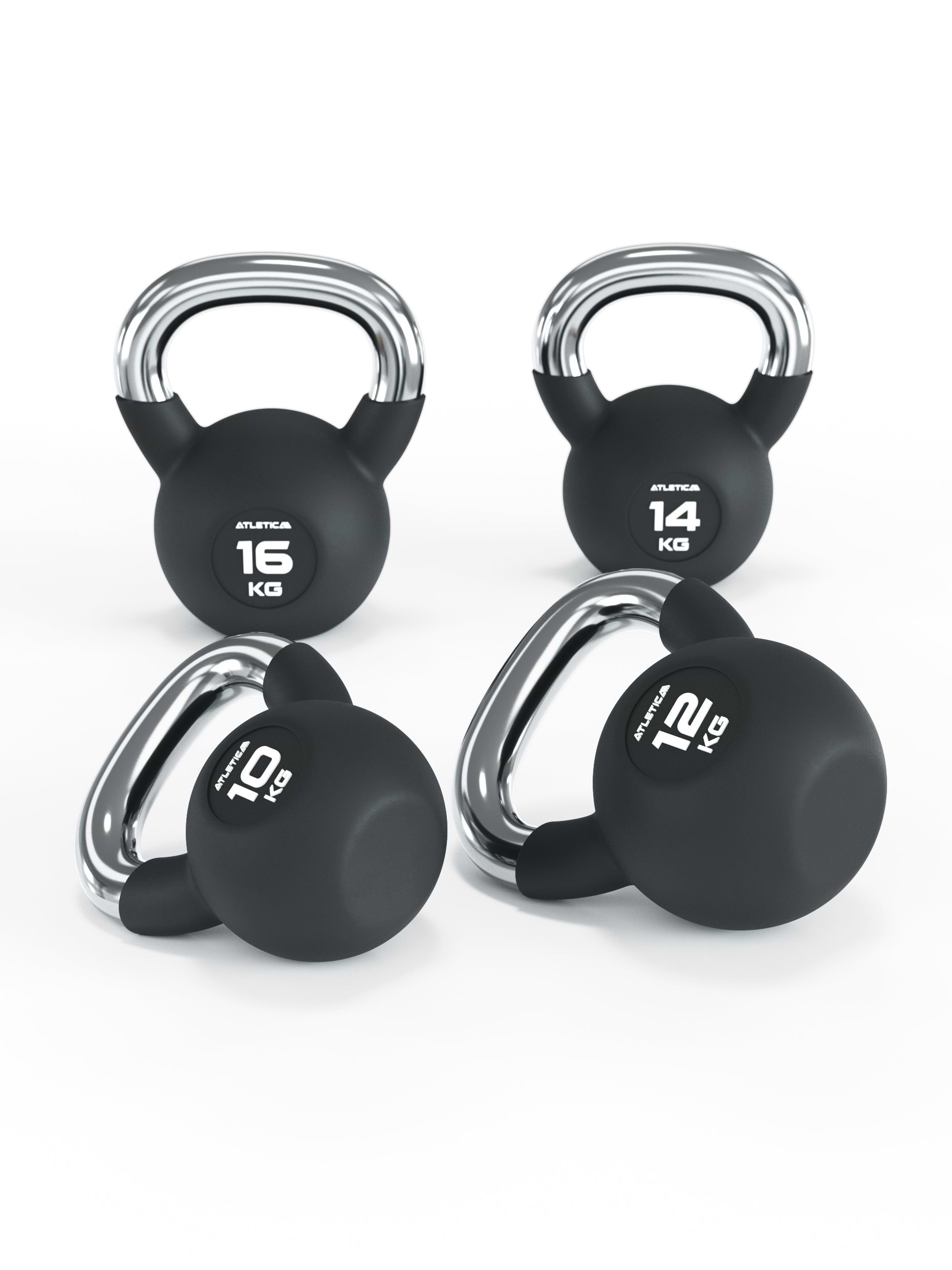 Kettlebells Set: Gummierte Kugelhantel mit Chromgriff | Hochwertige Stahllegierung