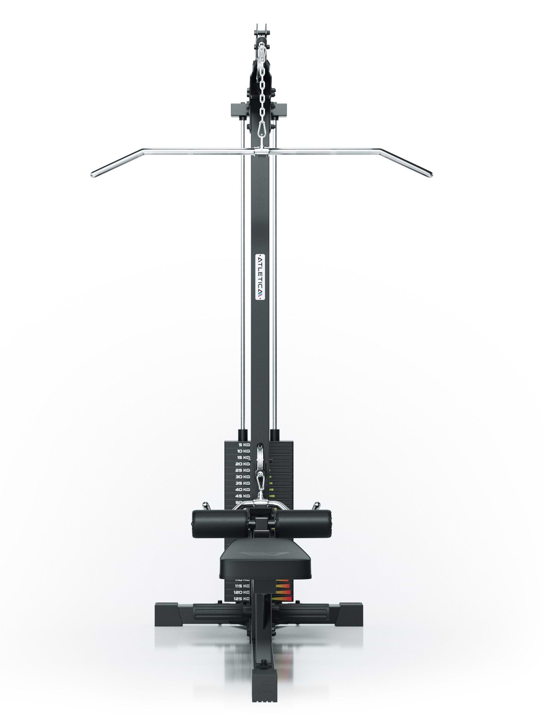 Kraftgerät Latzug mit Ruder-Station: 125 kg Steckgewicht