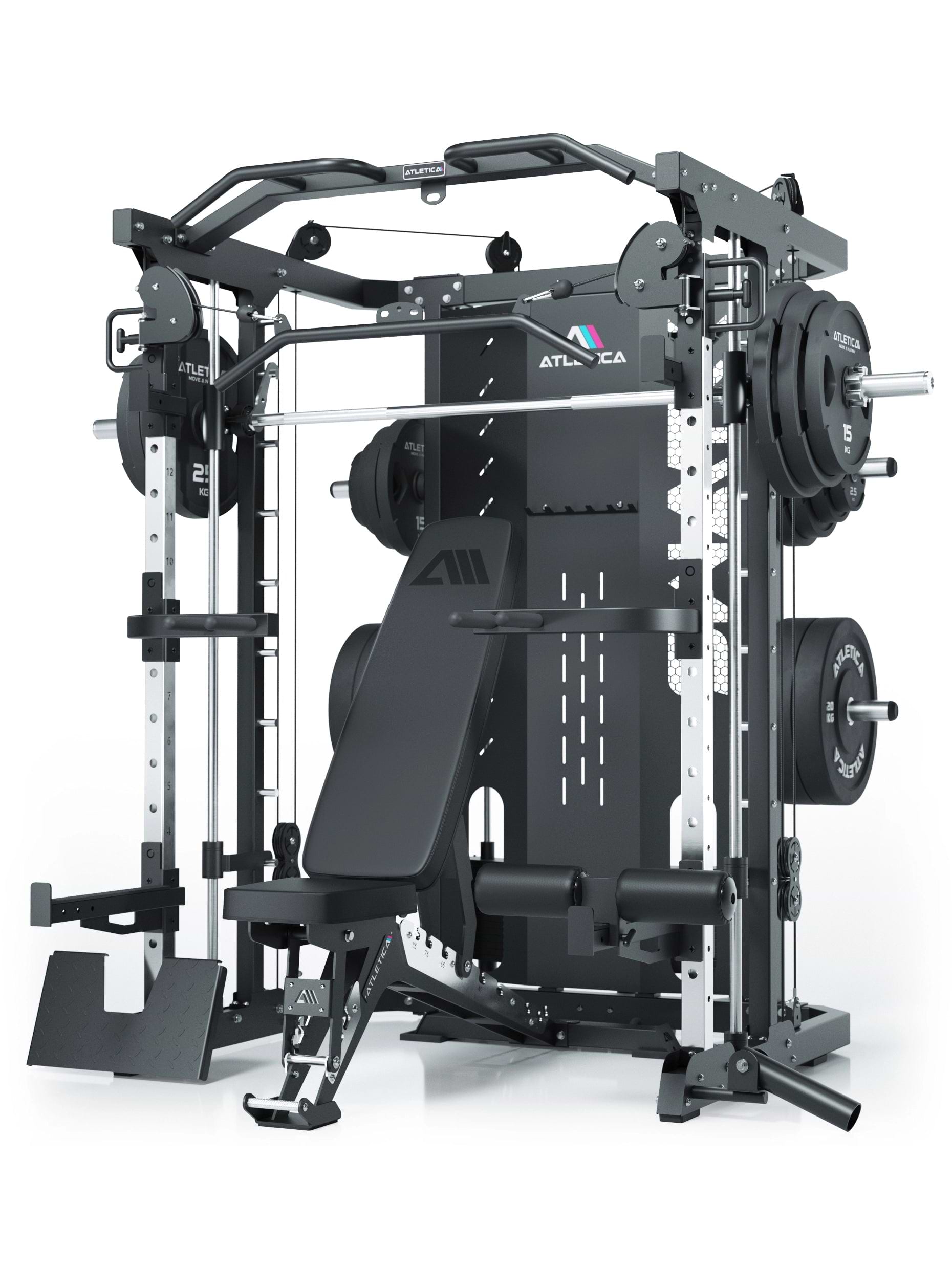 SWAT Kraftstation von Atletica: Langhanteltraining an der freien Hantelstange oder der Multipresse -ideal für Bankdrücken, Schulterdrücken und Kniebeugen