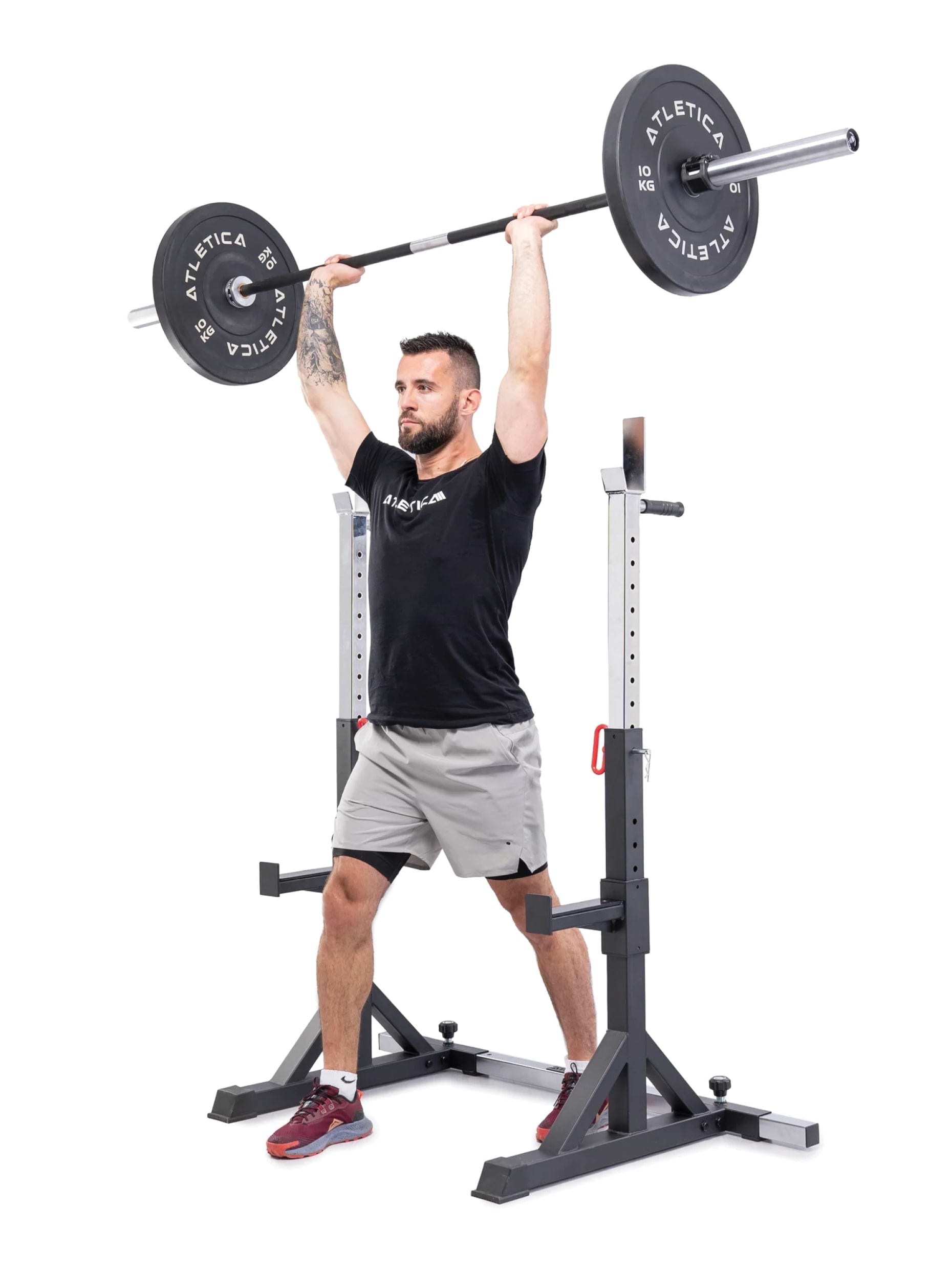 Kompakter Kniebeugenständer Twin Free Stands – Höhenverstellbar von 113-163 cm, leichtes Gewicht von 33 kg, belastbar bis zu 250 kg, mit Notablagen, für Fitnesstraining