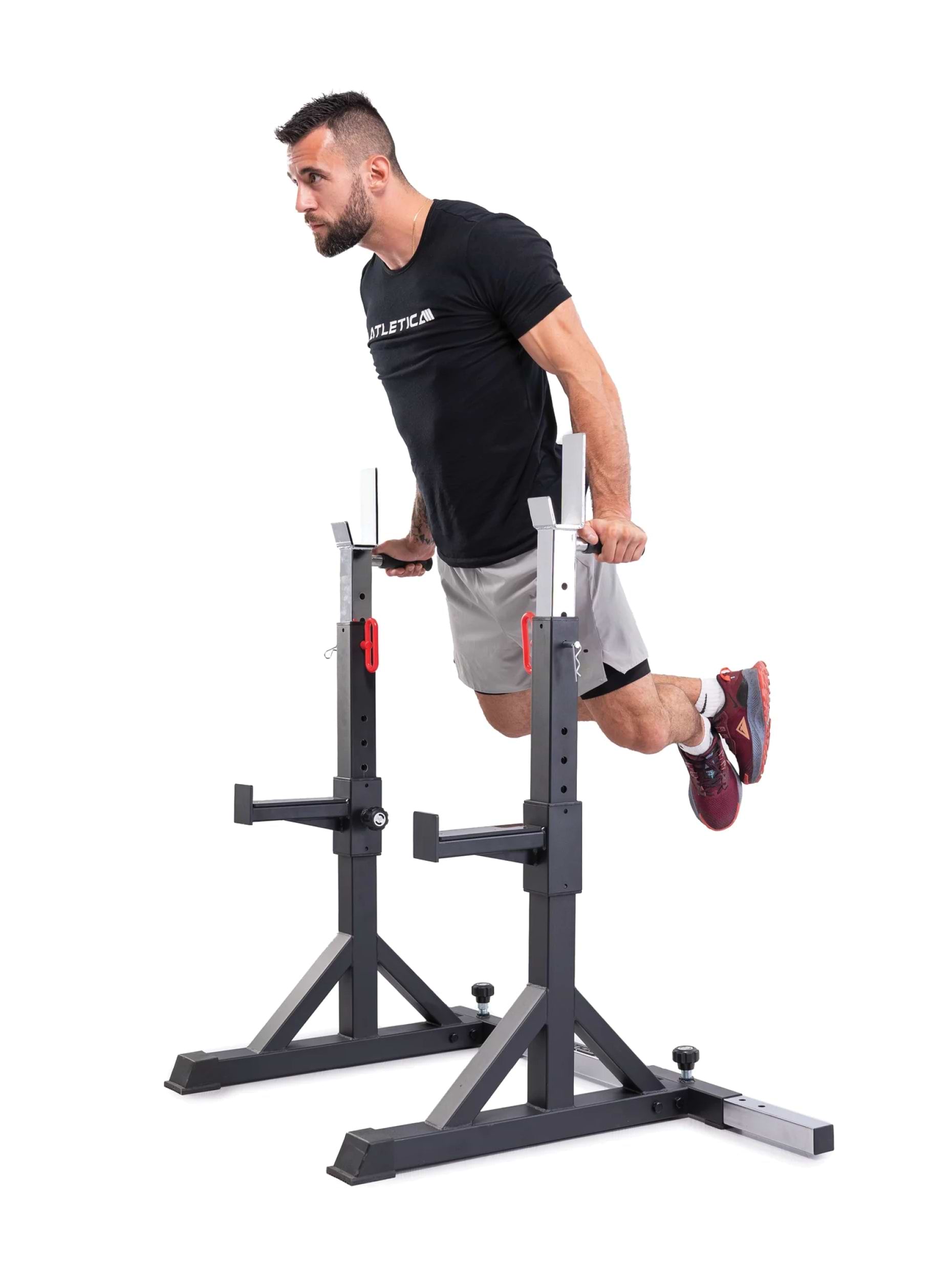 Kraftgerät Kompakter Kniebeugenständer Twin Free Stands – inklusive praktischer Notablagen, ideal für Dips beim Fitnesstraining