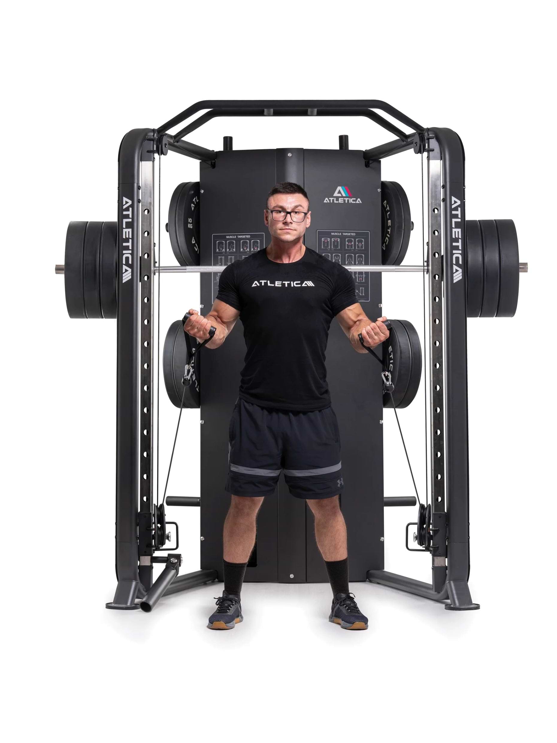Kraftstation Multipresse: Ganzkörpertraining für Deadlifts, Squats, Dips, Bench-Press (Bankdrücken), Cable-Cross Mechanismus, hohe Stahlgüte, ideal für Fitnesstraining mit Hantelbank und Gewichten