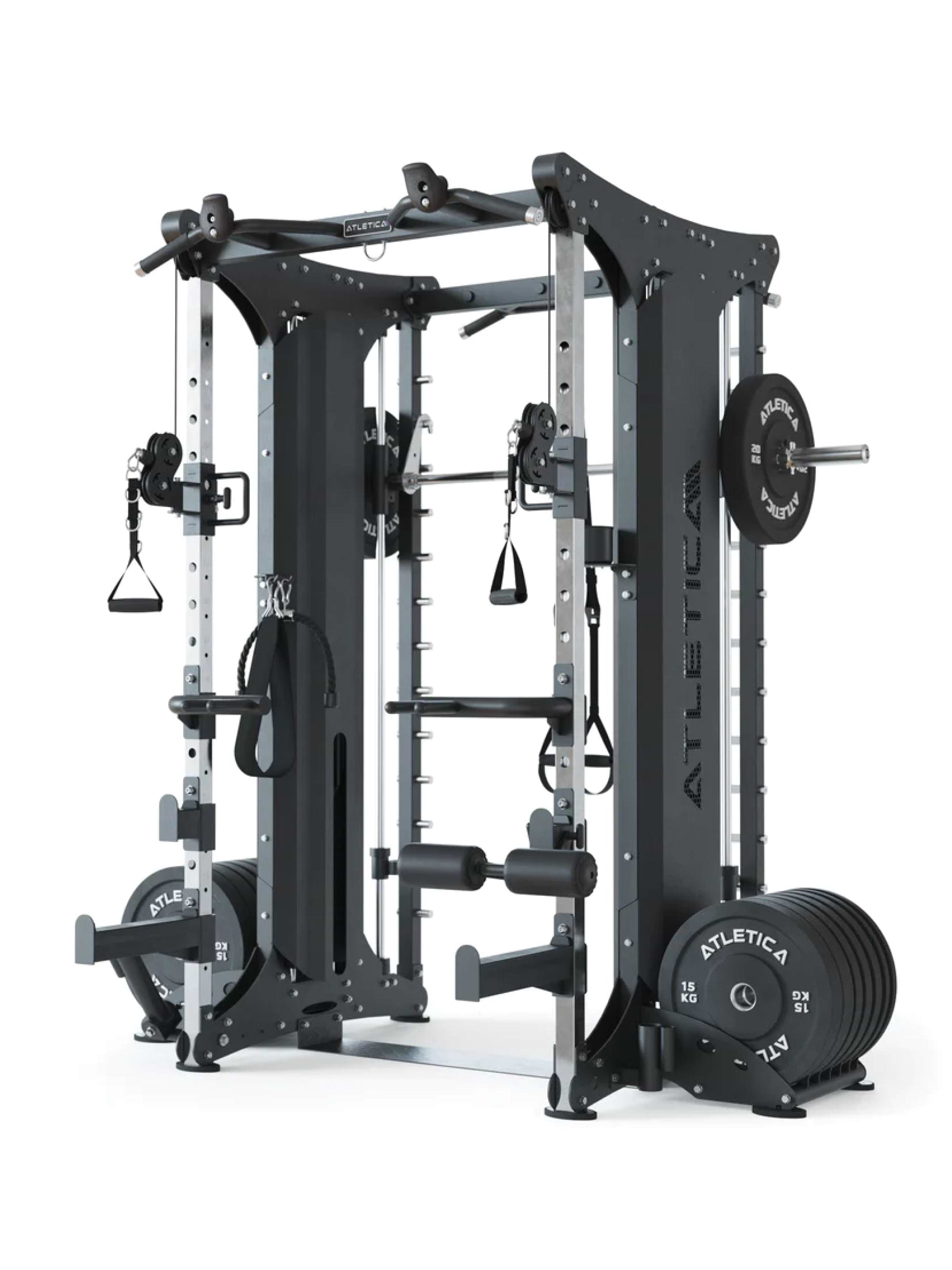 Kraftstation mit Steckgewichten, Doppelseitige Smith Maschine X-Dual: Studio Qualität, 472kg Eigengewicht,