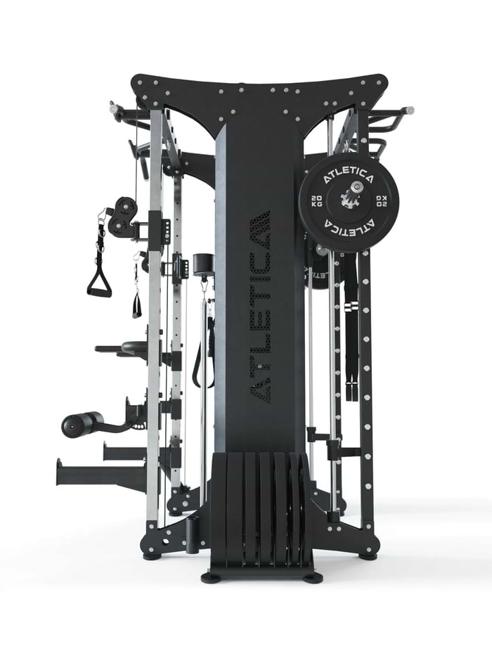 Kraftstation mit Steckgewichten: Training zu zweit, entkoppelte Smith- und Kabelzugfunktion, zwei separat aufgebaute Einheiten, mit einer Höhe von 219cm, für Ganzkörpertraining