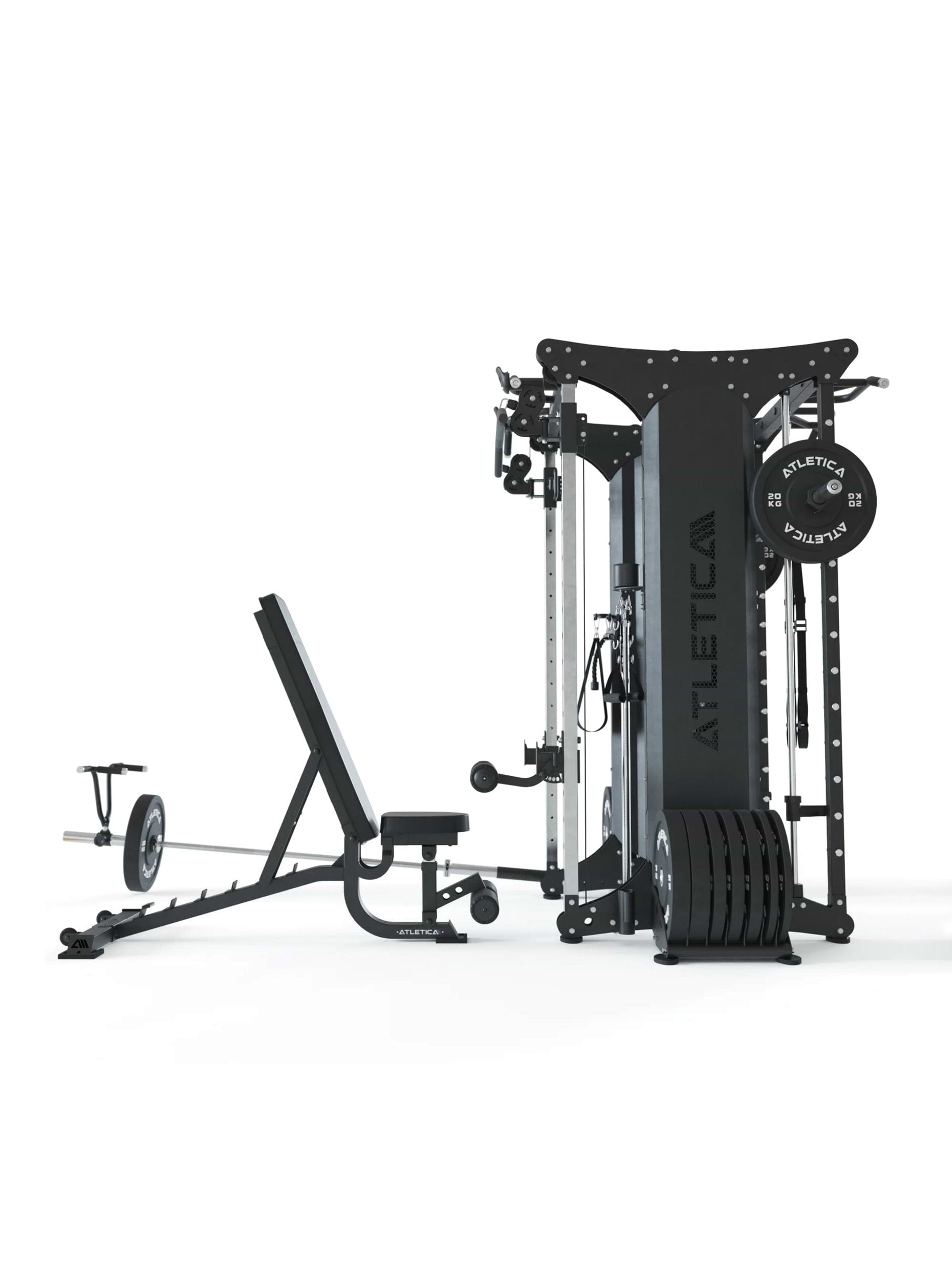 Multipresse X-Dual: Doppelseitige Smith Maschine Kraftstation mit Steckgewichten | Kabelzug und Klimmzugstange | Studio Qualität