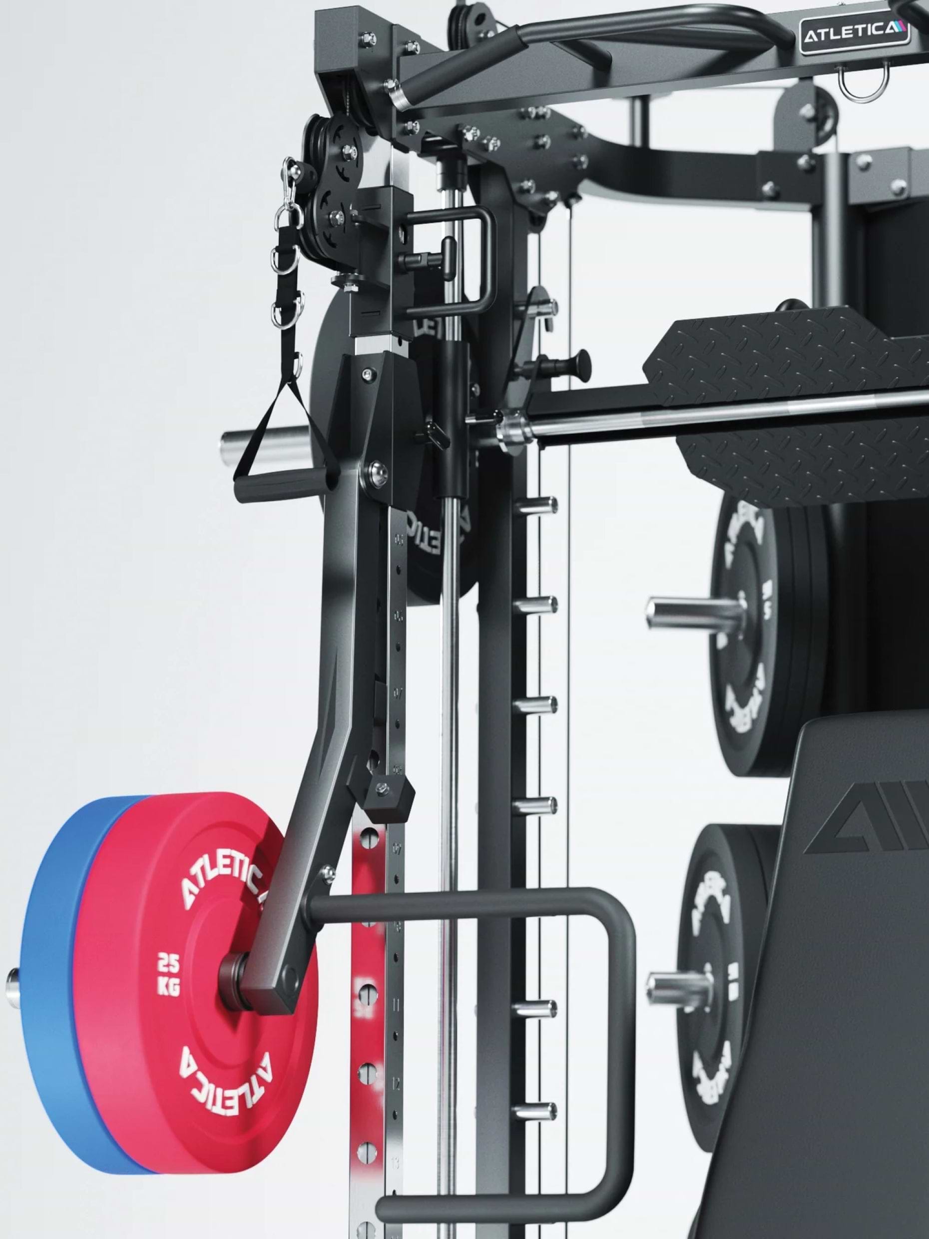 Kraftstation Allround Power Rack und Smith Machine X-Prime: mit Powerlifting Monolifts, Jammer Arme, Beinpresse, Legblocker, Dip