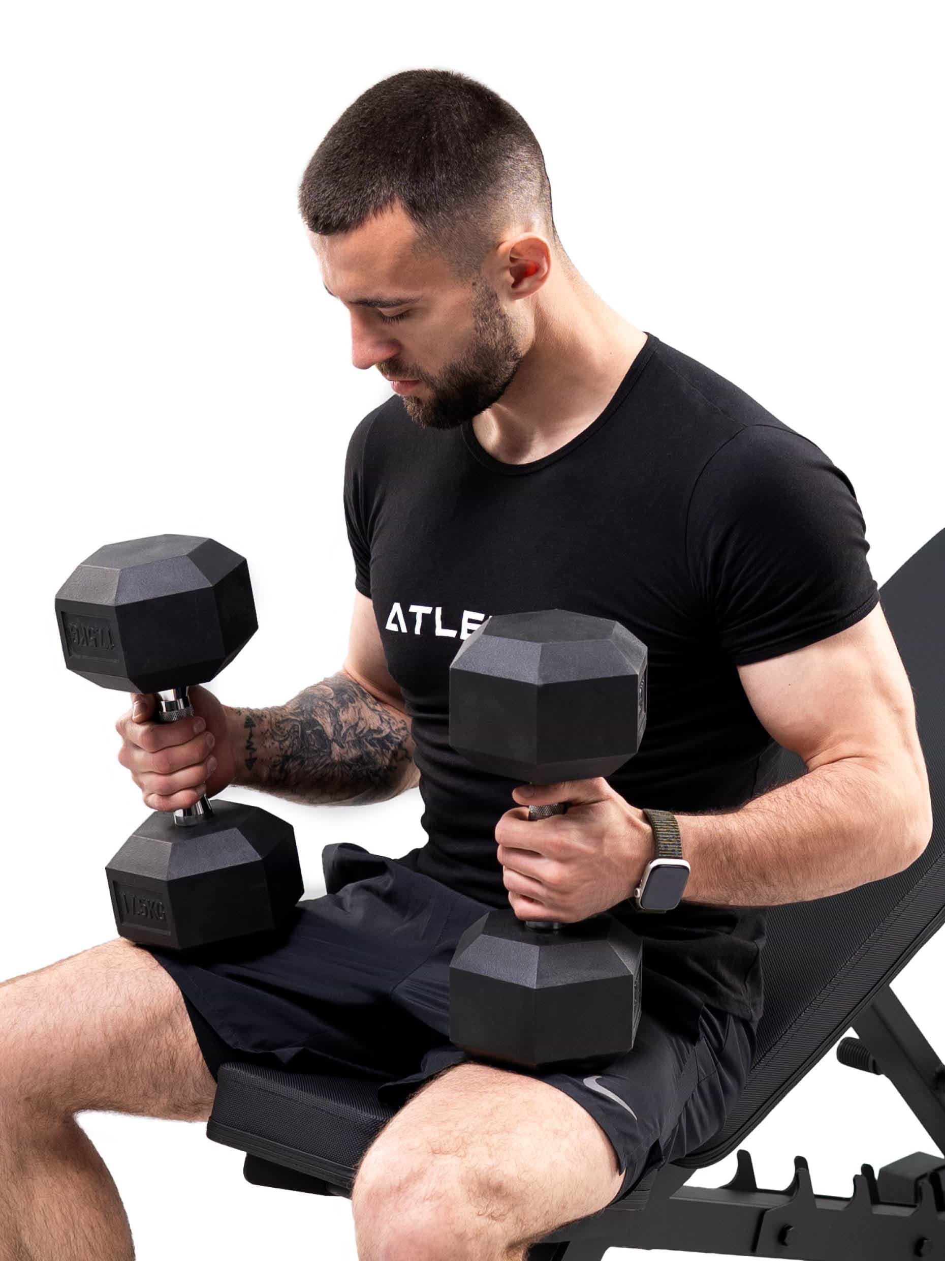 Gewichte > Hexagon kurzhantelnHexagon PVC ummantelt (paarweise)ATLETICA Hexagon Kurzhanteln ∣ PVC Bezug ∣ Schutzummantelung ∣ Langlebig ∣ Geruchsarm