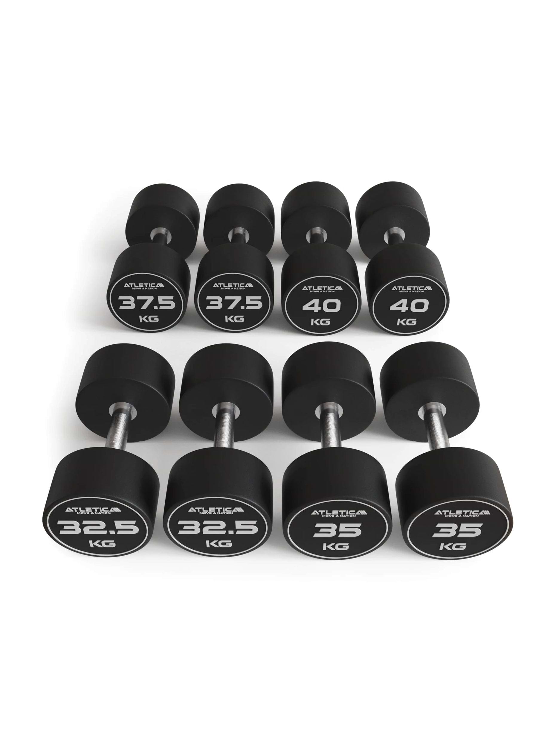 Gewichte: Polyurethan Rundhanteln 32.5kg-40kg (Paar)Premium Design | Extrem robust | Geruchsfrei | Gerader Griff mit Hartchrom | Paarweise von 32.5 bis 40 kg