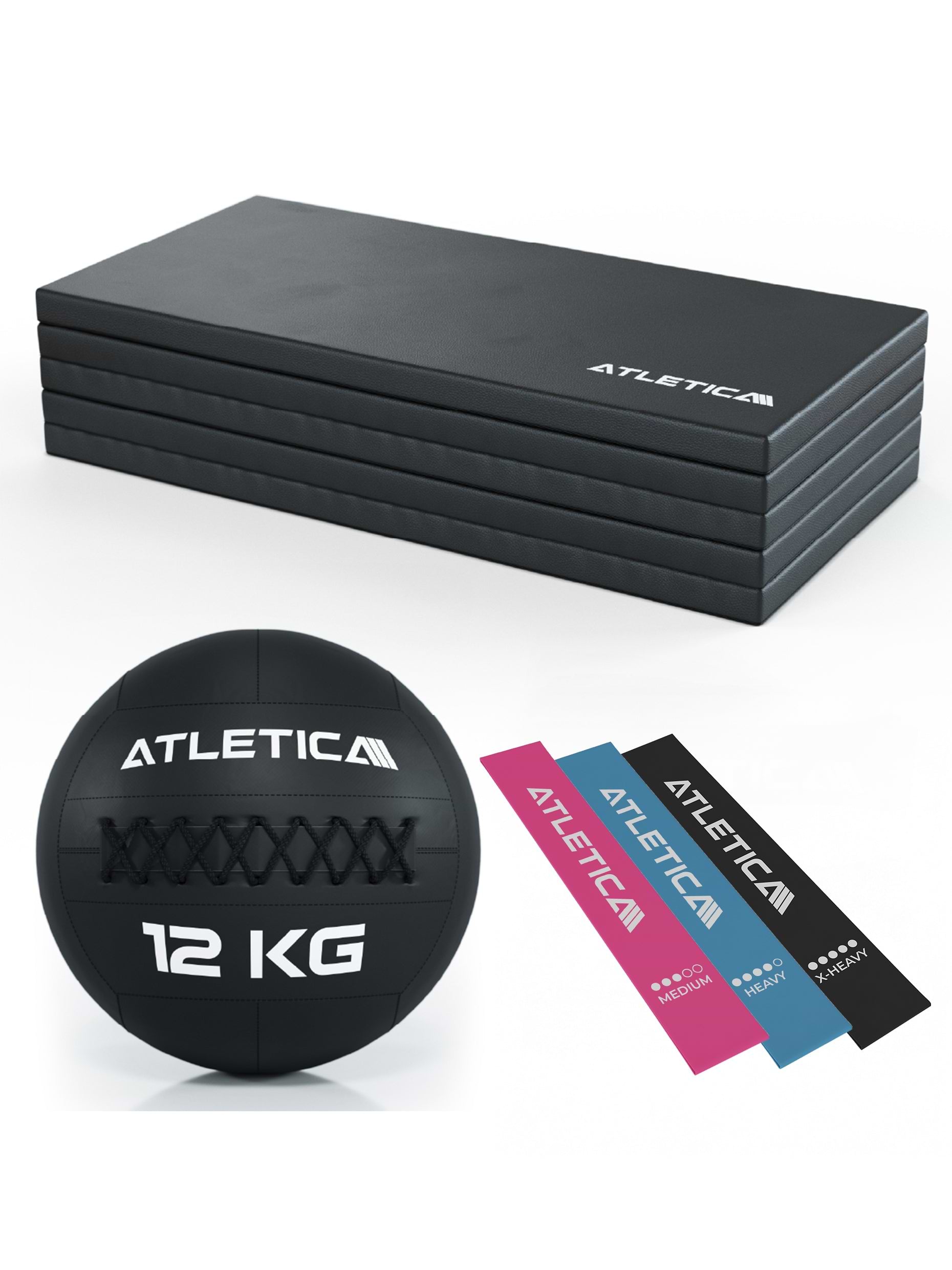 Lower Body Warm-Up Set 6: Zenfold Gummimatte, 12kg Wallball, Widerstandsbänder