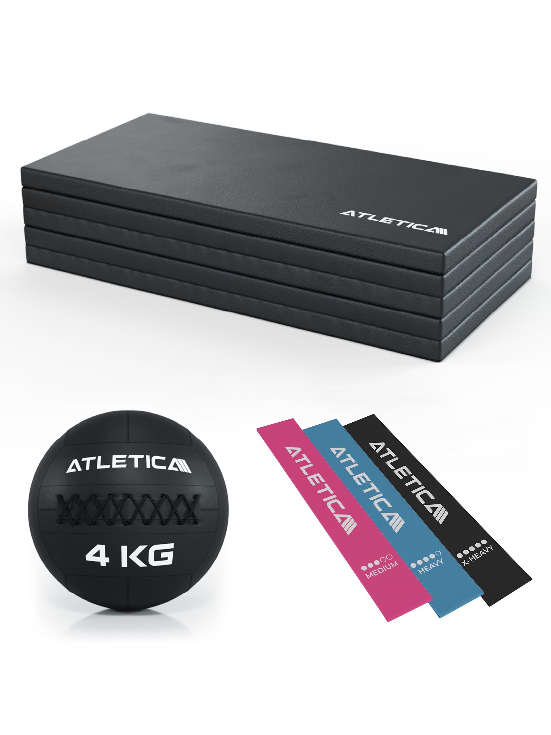 Lower Body Warm-Up Set 3: Zenfold Gummimatte, Widerstandsbänder, 4kg Wall Ball