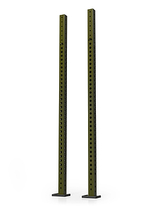 R8 Colored Uprights - dos postes de acero verdes con patron de perforaciones, base cuadrada