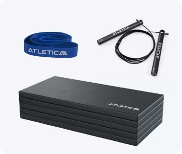 Fuctional Fitness Equipment: Warm up Kollektion mit Widerstandsbändern, Gymnastikmatte und Springseil