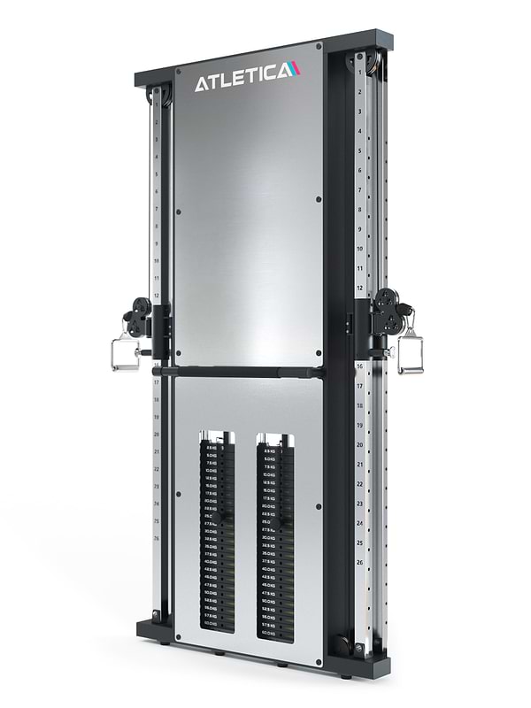 ATLETICA Monolit wandtrekstation met duale kabelpulley met steekgewichten, voor functionele spiertraining