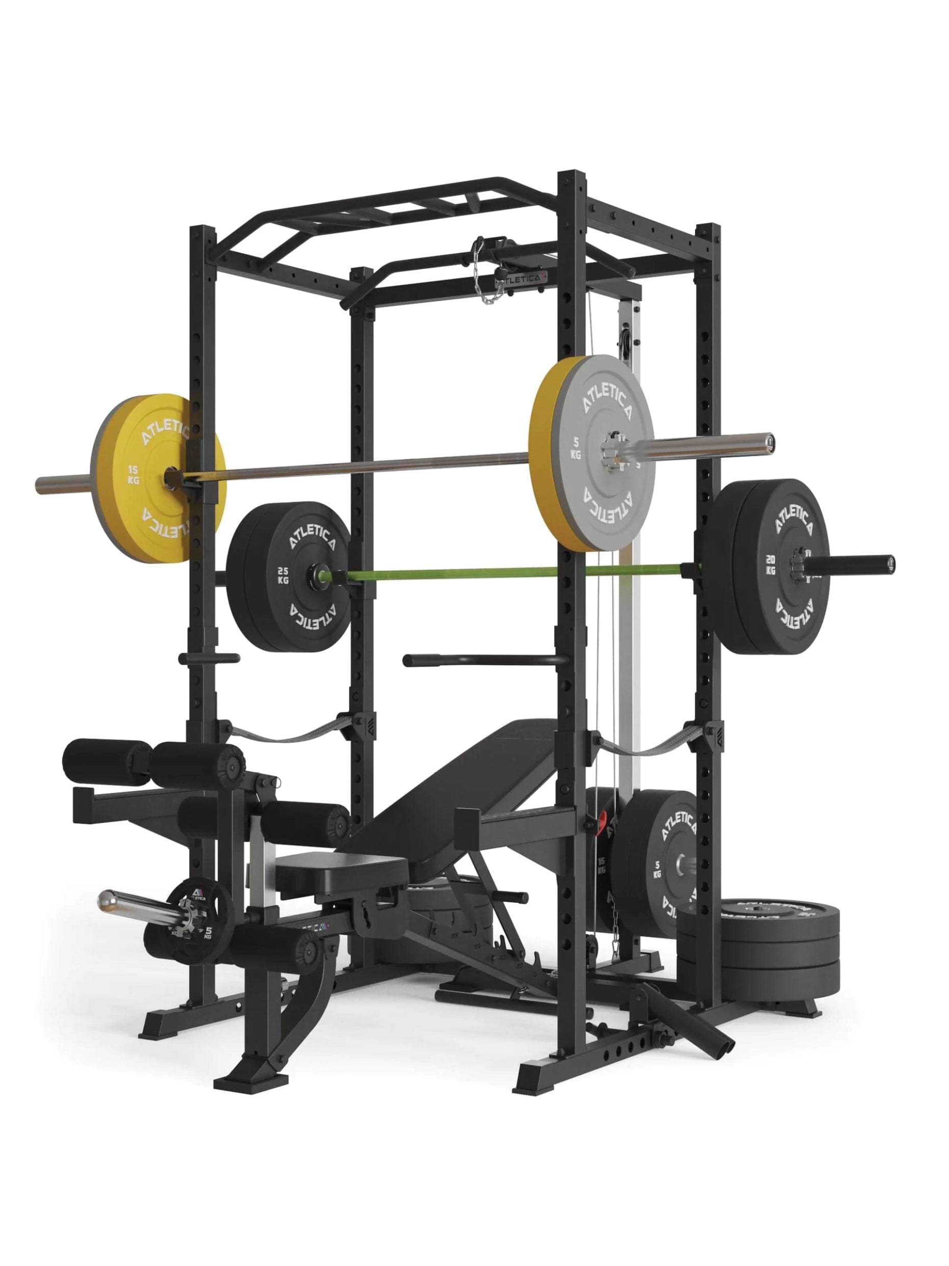 Power Rack mit Vollausstattung R5 Serie,  inkl. Latzug, Pull-Up, Dip Bar, Safeties, J-Hooks, Weight-Pins, Platzsparende All-in-One-Lösung für das Krafttraining mit Hantelbank und Gewichten zu Hause, 
