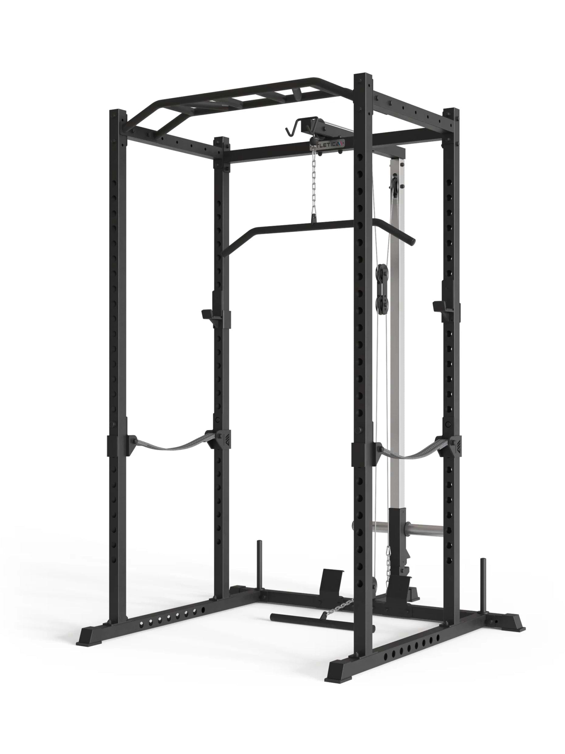 Power Rack Vega R5 mit Latzug: Multi-Grip Pull-Up Bar, Pin-and-Pipe-Safeties, J-Hooks und Weight-Pins, ideal für Fitnesstraining mit Gewichten und Hantelbank,