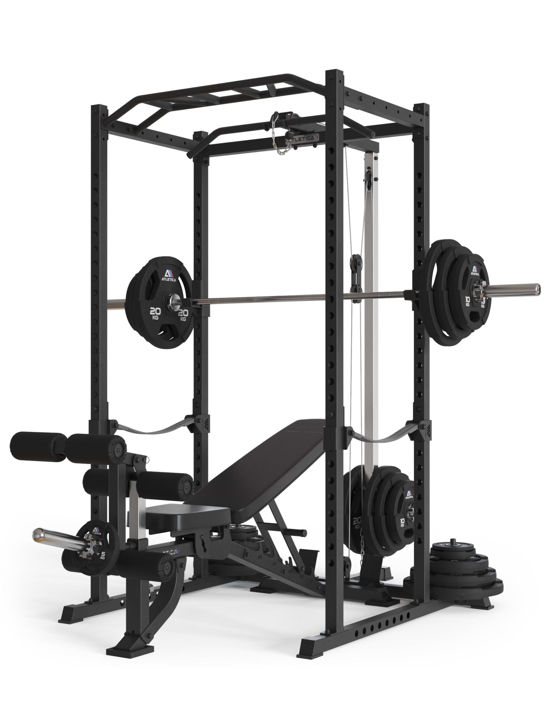 Power Rack Vega R5 Serie: Power Rack mit Latzug, Multi-Grip Pull-Up Bar, Pin-and-Pipe-Safeties, J-Hooks und Weight-Pins, ideal für Fitnesstraining mit Gewichten und Hantelbank, #size_213-cm