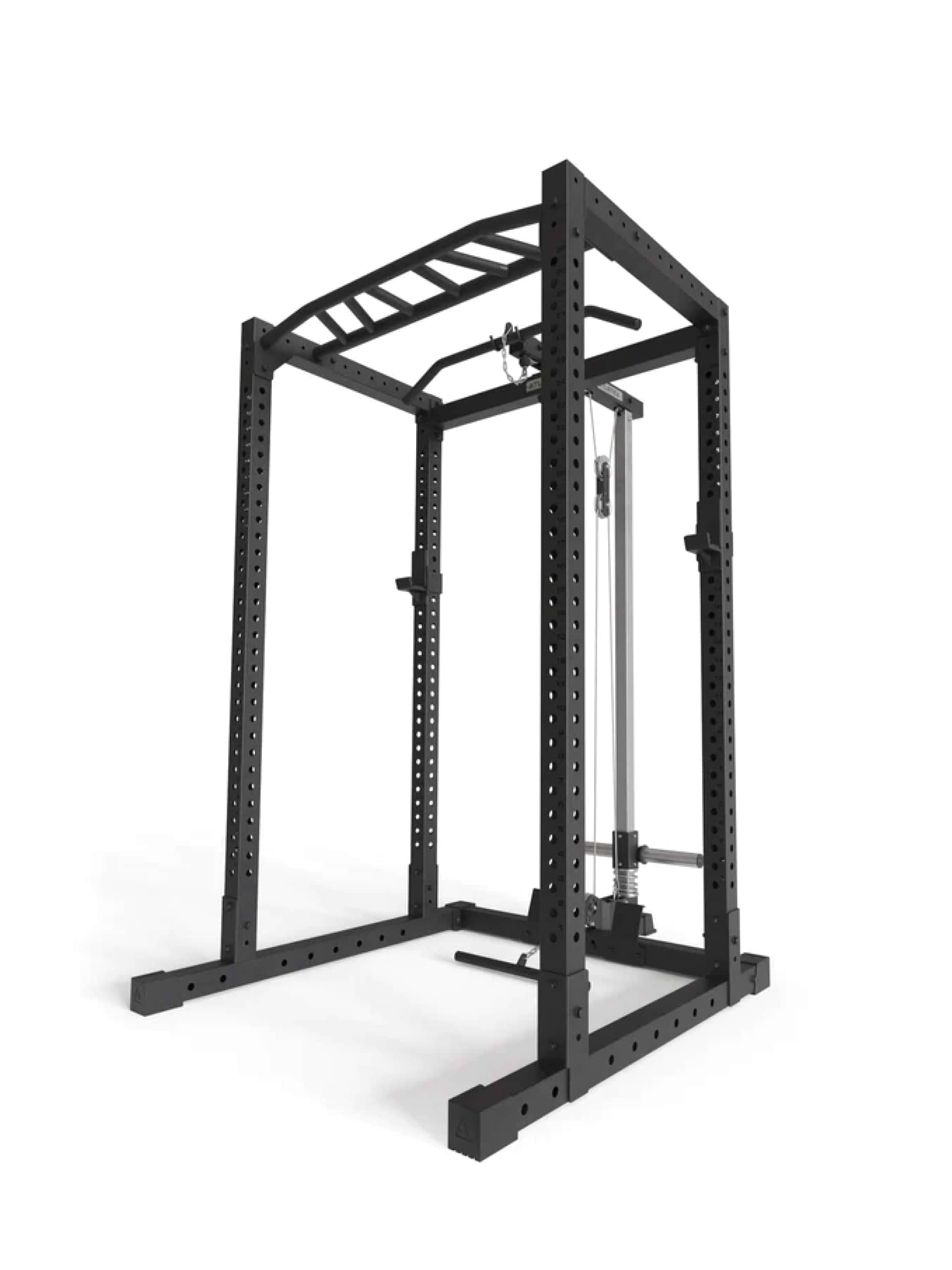 Squat Rack R7-Base Plate mit Latzug & Ruderstation | Multi-Grip Klimmzugstange & J-Hooks | 128 kg Eigengewicht | Modular erweiterbar | in zwei Höhen verfügbar,