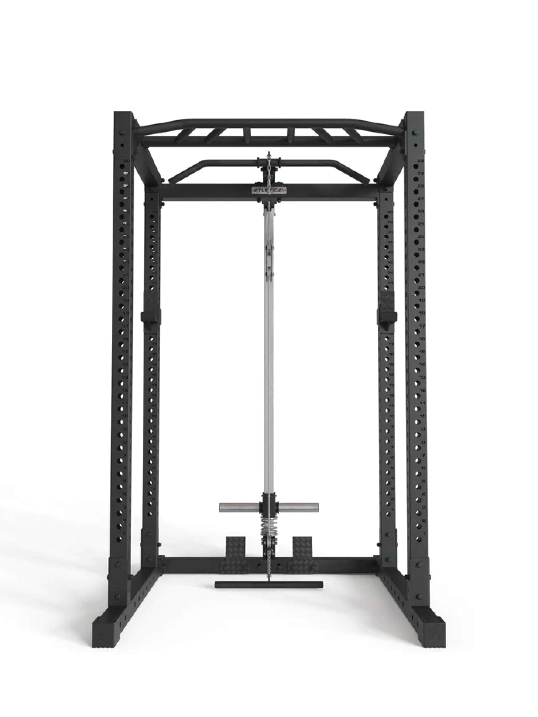 Squat Rack R7-Base Plate mit Latzug & Ruderstation | Multi-Grip Klimmzugstange & J-Hooks,