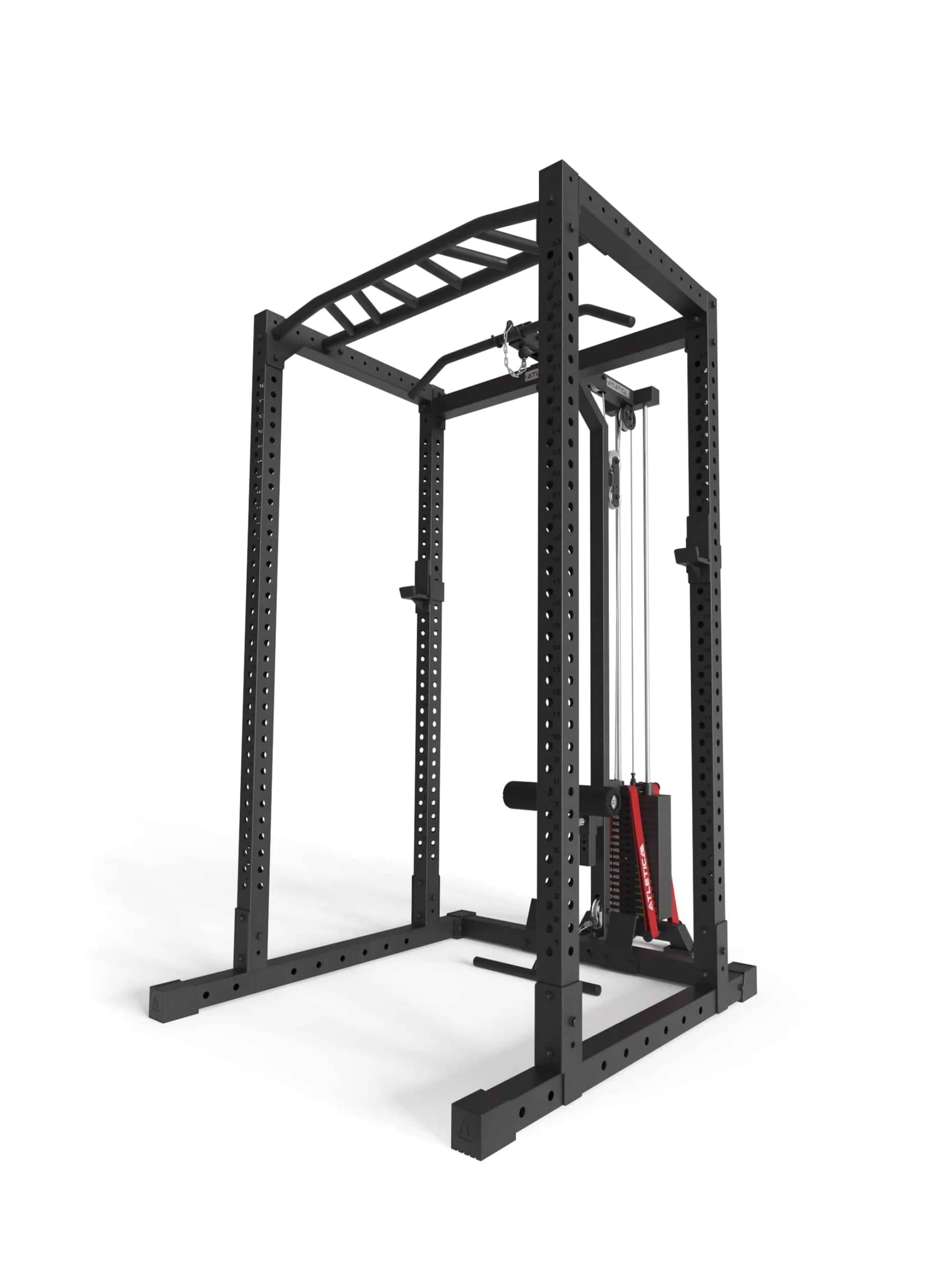 Squat Rack R7-Base Stack mit Latzug | Ruderstation | Jammer Arms | Dip & Pull-Up Bar | Landmine | J-Hooks, Weight-Pins & Band Pegs | in zwei Höhen verfügbar