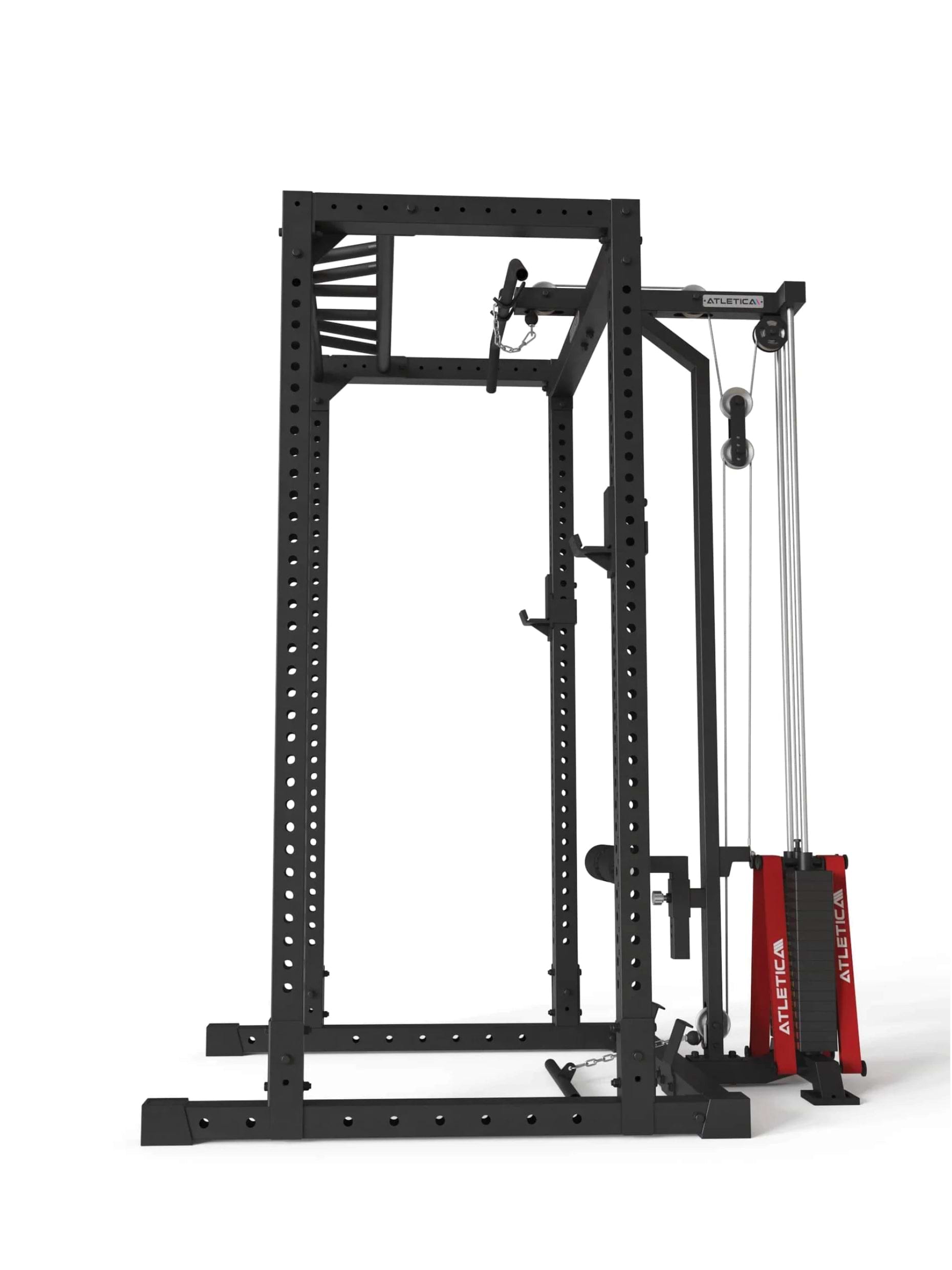 Squat Rack R7-Base Stack mit Latzug | Ruderstation | Jammer Arms | Dip & Pull-Up Bar | Landmine | J-Hooks, Weight-Pins & Band Pegs,
