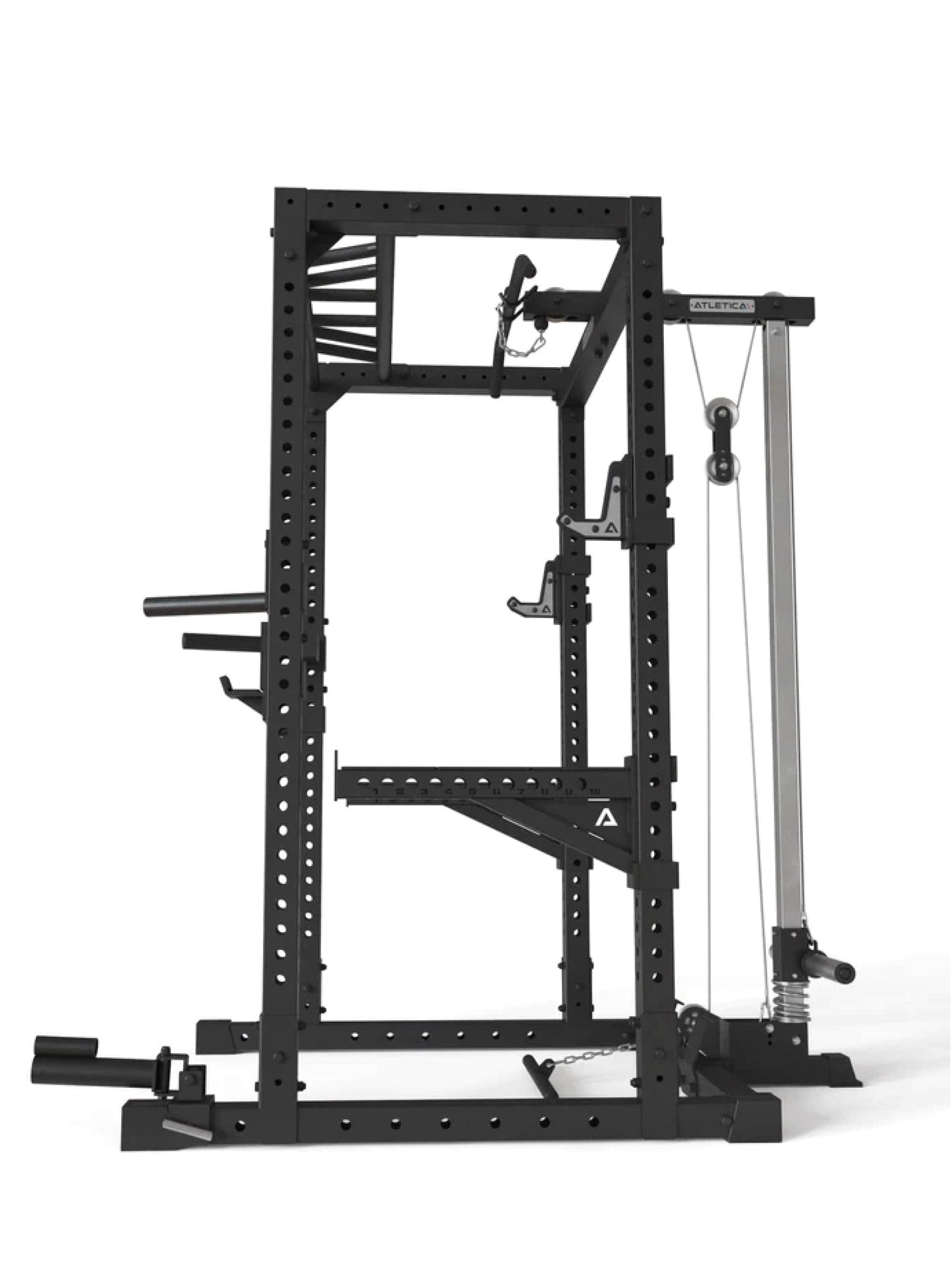 Power Rack R7-Cage: Multi-Grip Pull-Up Bar | Dip Station | Spotter Arms | 4 J-Hooks und Landmine | in zwei Höhen verfügbar, 