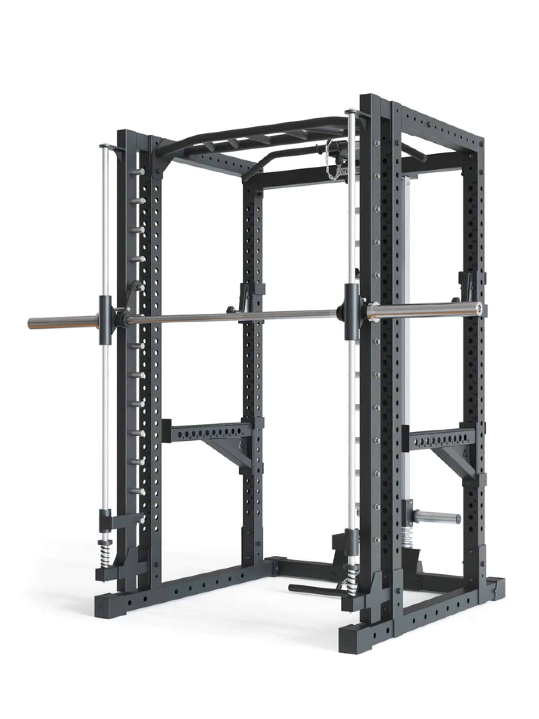 Power Rack R7-Forge: Squat Rack mit Smith Machine | Latzug & Langhantel | Smith kann optional vor oder hinter dem Rack angebracht werden,