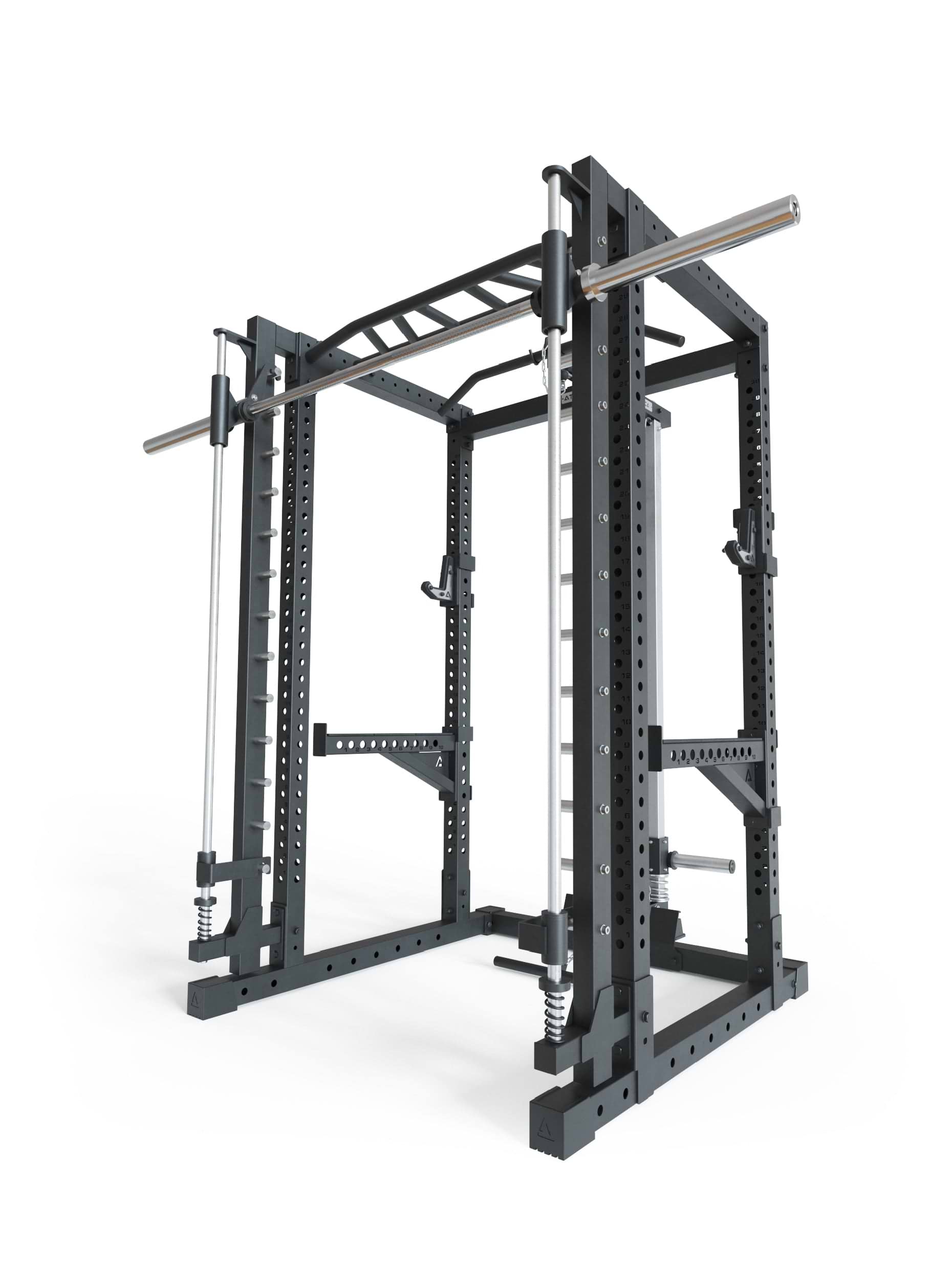 Power Rack R7-Forge: Squat Rack mit Smith Machine | Latzug & Langhantel | Smith kann optional vor oder hinter dem Rack angebracht werden, #size_224-cm