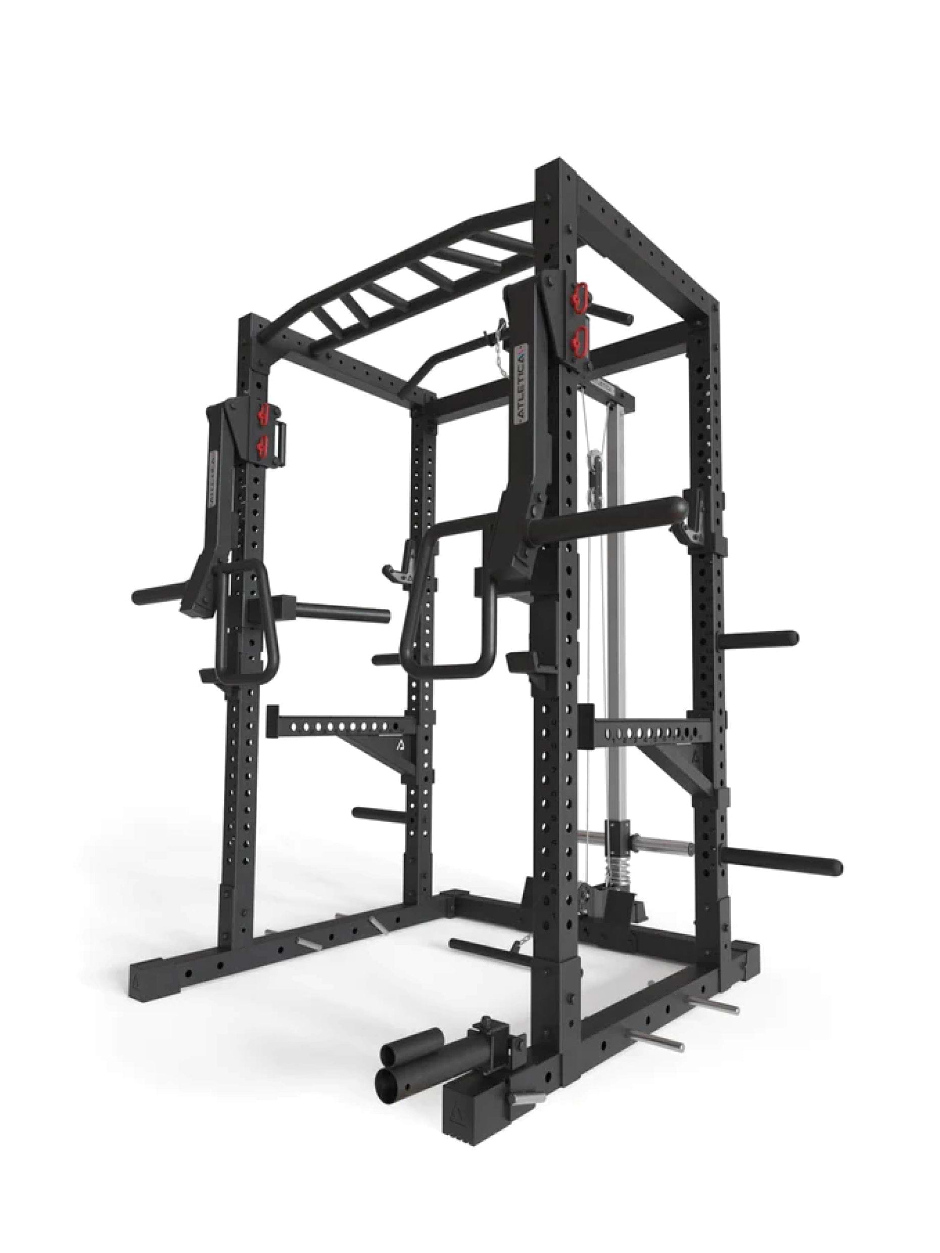 Power Rack R7-Kano: Squat Rack mit Latzug | Ruderstation | Jammer Arms | Klimmzugstange | Dip Bar | Landmine | J-Hooks, Weight-Pins & Band Pegs | in zwei Höhen verfügbar, 